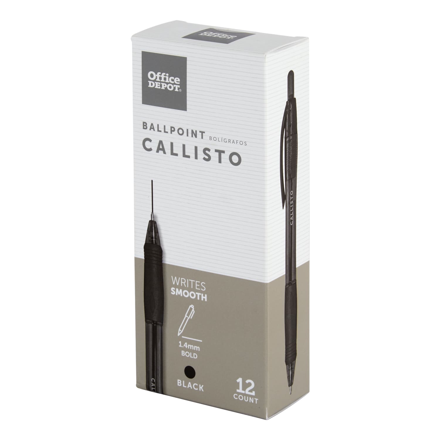 Office Depot Brand Callisto Soft-Grip Retractable Ballpoint Pens, Bold Point, 1.4 mm, Clear Barrel, Black Ink, Pack Of 12 - Image 3