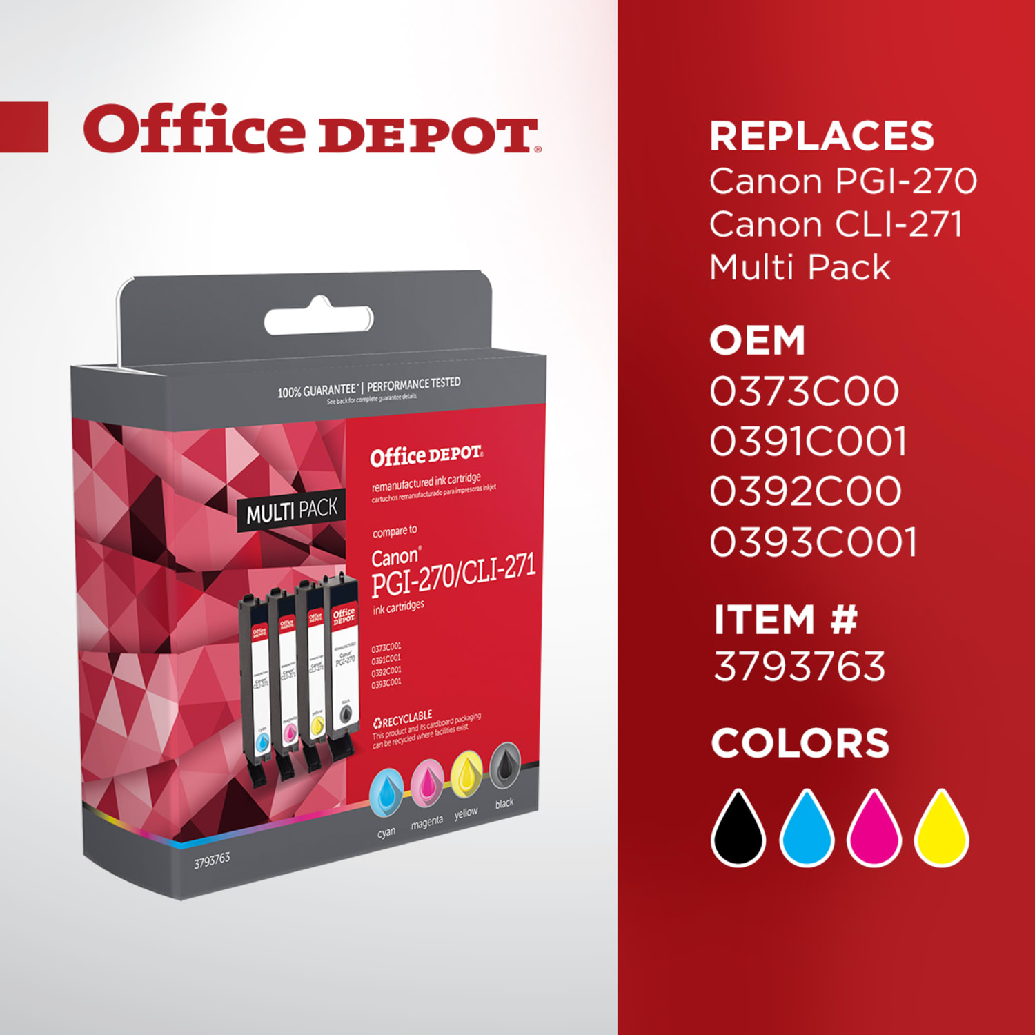 Office Depot Brand Remanufactured Black And Cyan, Magenta, Yellow Ink Cartridge Replacement  - ODPGI270KCLI271CMY - Image 6