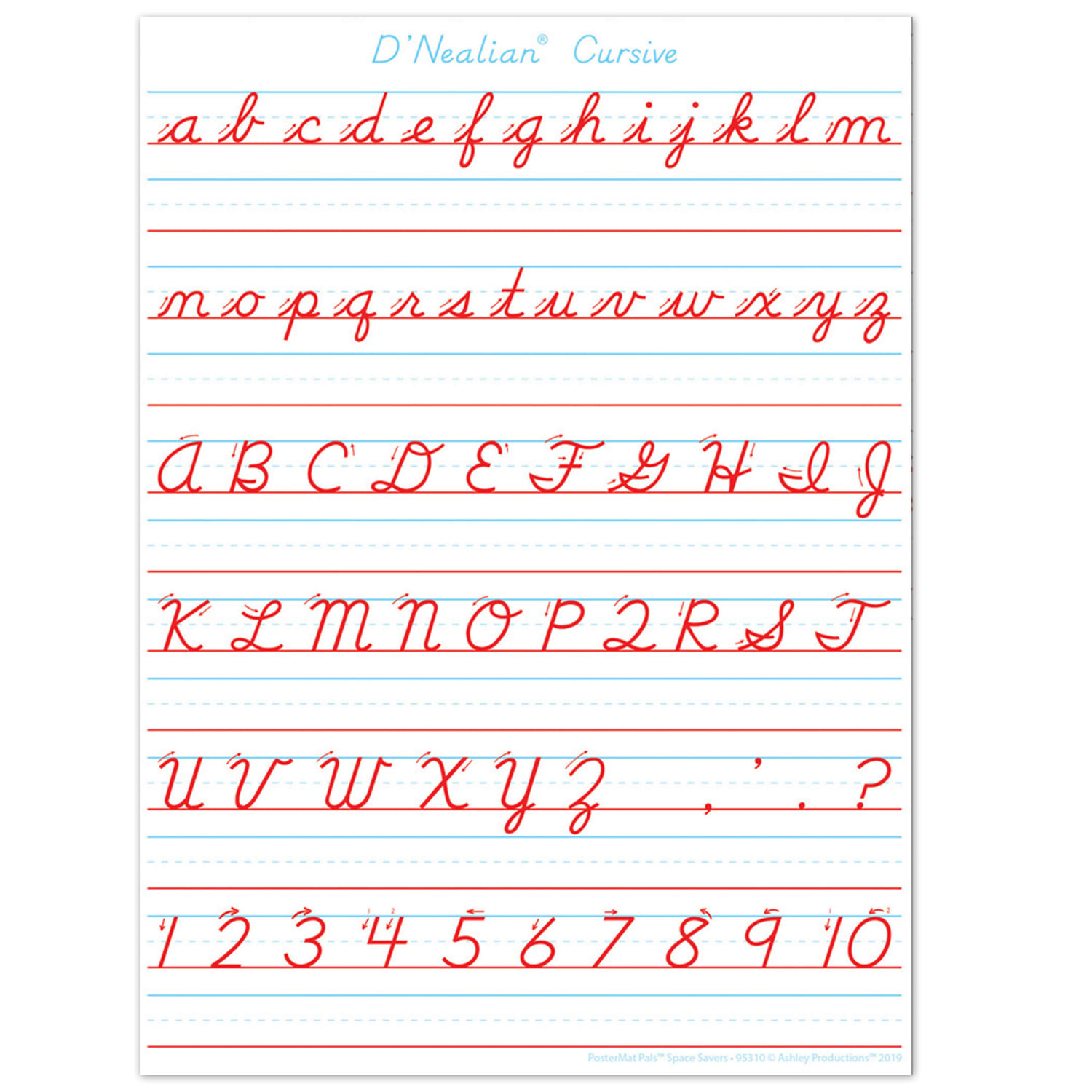 Ashley Productions Smart Poly PosterMat Pals Space Savers, 13in x 9-1/2in, d-Nealian Cursive, Pack Of 10 Pieces - Image 3