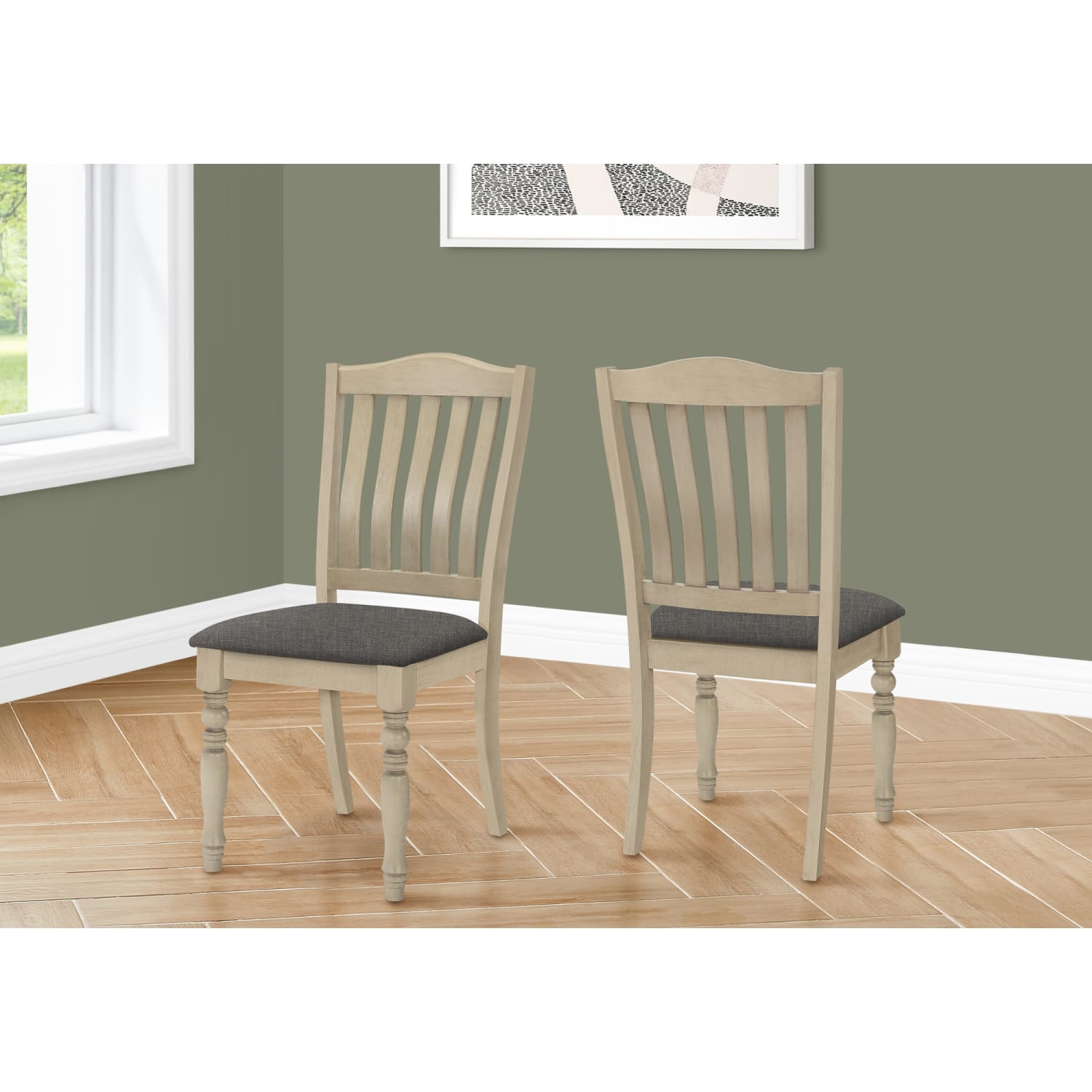 Monarch Specialties Freeman Wood/Fabric Dining Chairs, Gray, Set Of 2 Chairs - Image 6