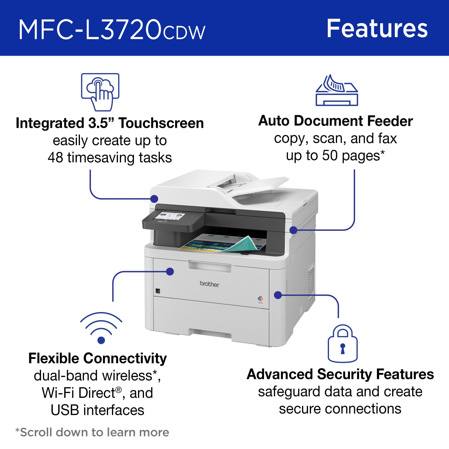 Brother MFC-L3720CDW Wireless Digital Color All-in-One Printer with Laser Quality Output and Refresh EZ Print Eligibility - Image 4