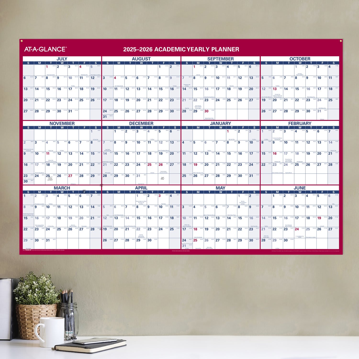AT-A-GLANCE Horizontal Reversible Erasable Academic and Regular Year 2025-2026 Wall Calendar, Extra Large, 48in x 32in - Image 3