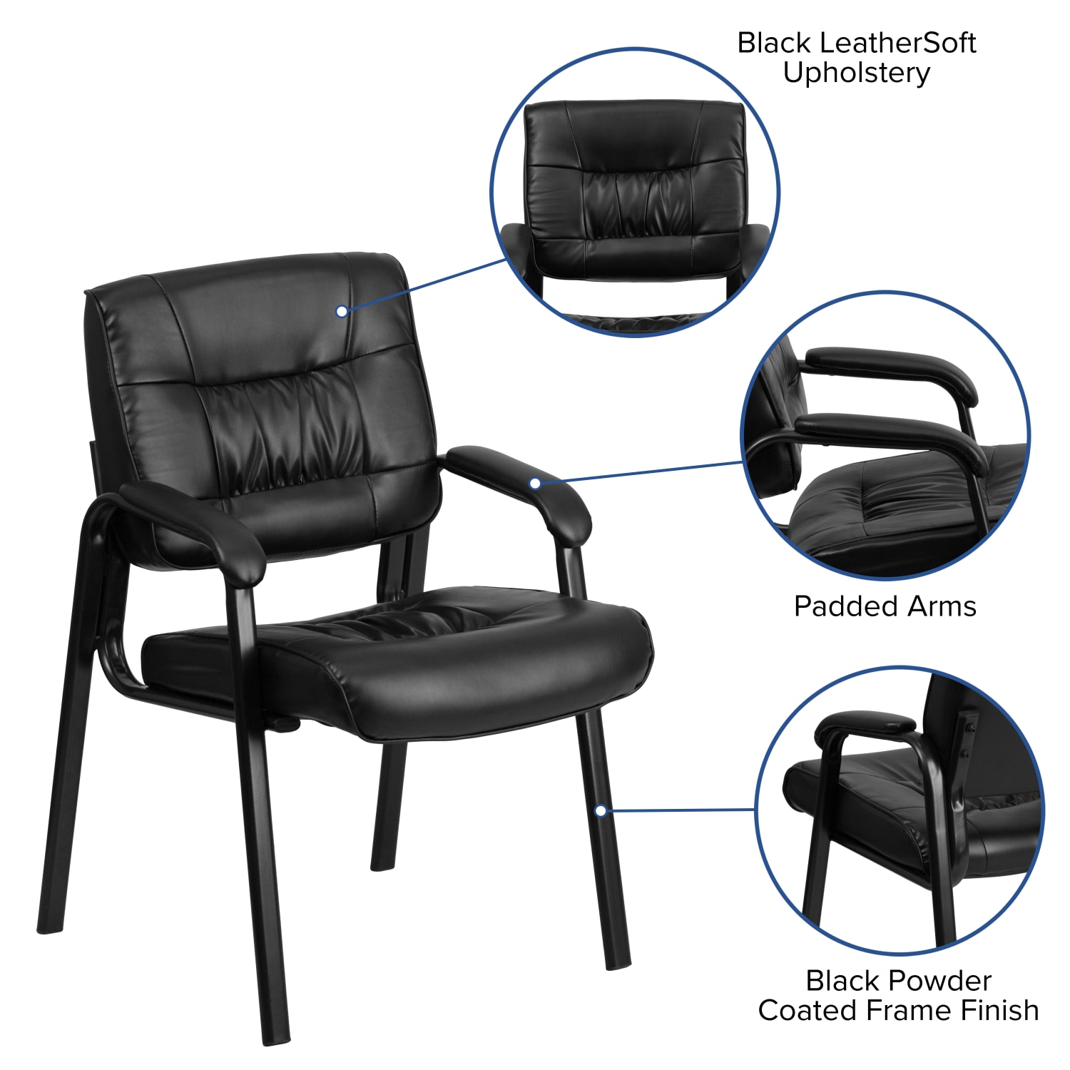 Flash Furniture LeatherSoft Executive Side Reception Chair with Powder Coated Frame, Black/Black - Image 6