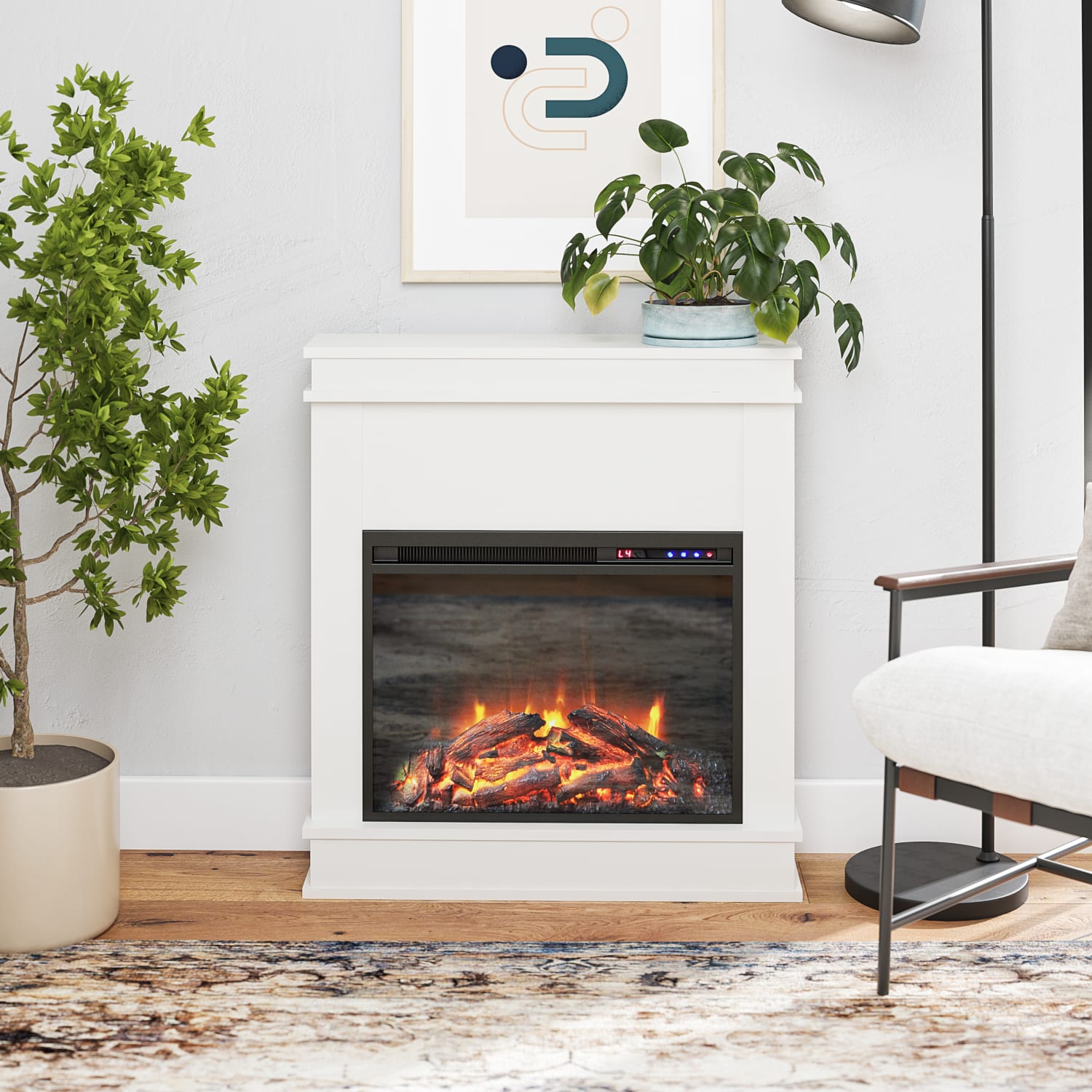 Ameriwood Home Mateo Fireplace With Mantel, 32-7/8inH x 29-3/4inW x 7-3/4inD, White - Image 4
