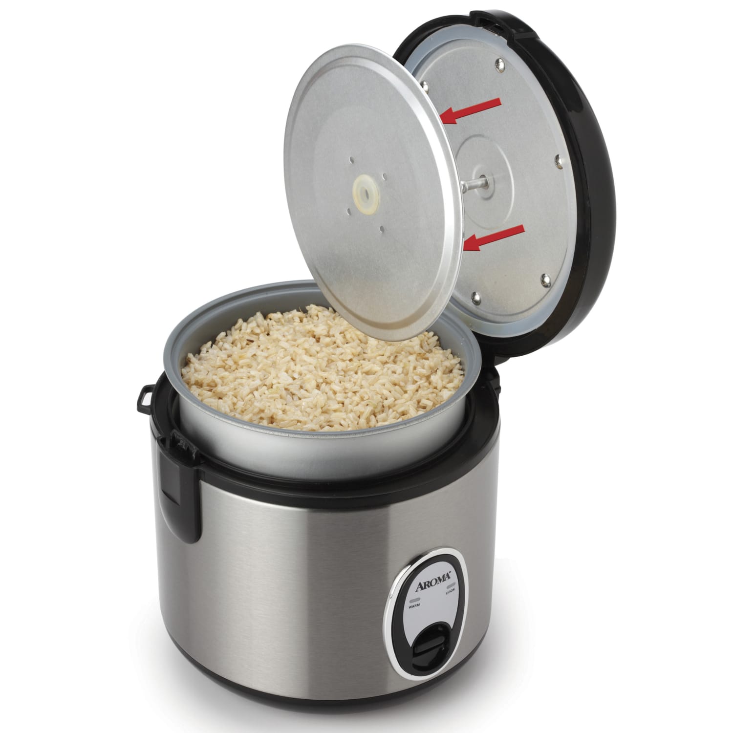 Aroma ARC-914SB 4-Cup Cool-Touch Rice Cooker, 8-11/16inH x 8-5/16inW x 8-11/16inD, Silver - Image 3