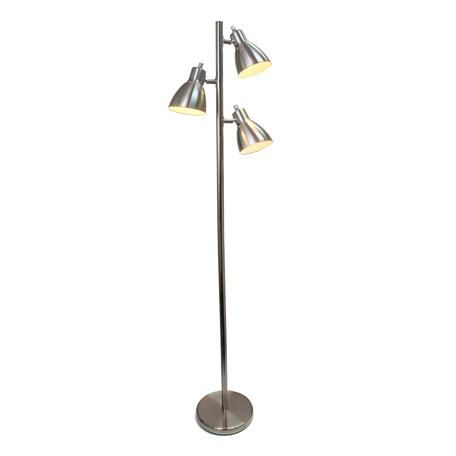 Creekwood Home Essentix 3-Light Metal Tree Floor Lamp, 64inH, Brushed Nickel Shades/Brushed Nickel Base - Image 3