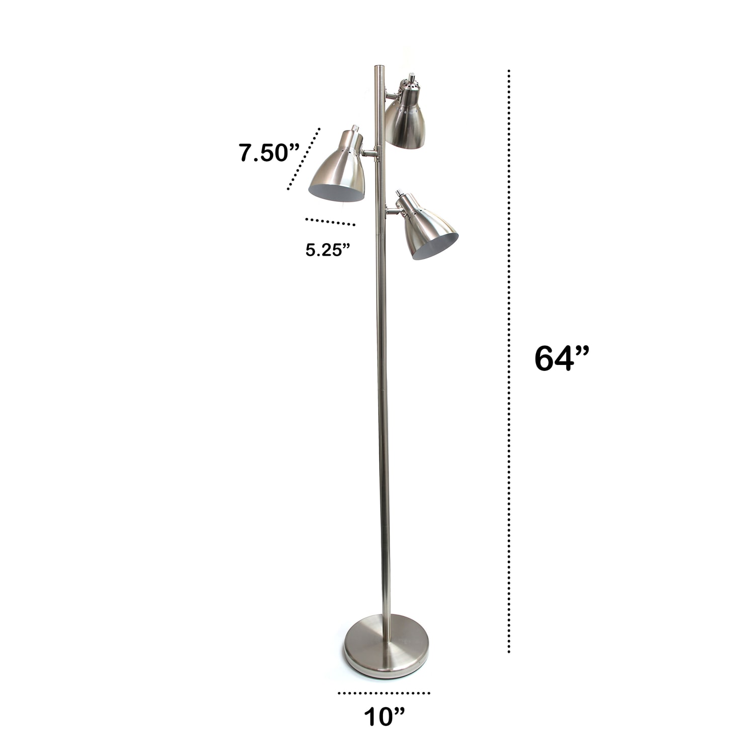 Creekwood Home Essentix 3-Light Metal Tree Floor Lamp, 64inH, Brushed Nickel Shades/Brushed Nickel Base - Image 4