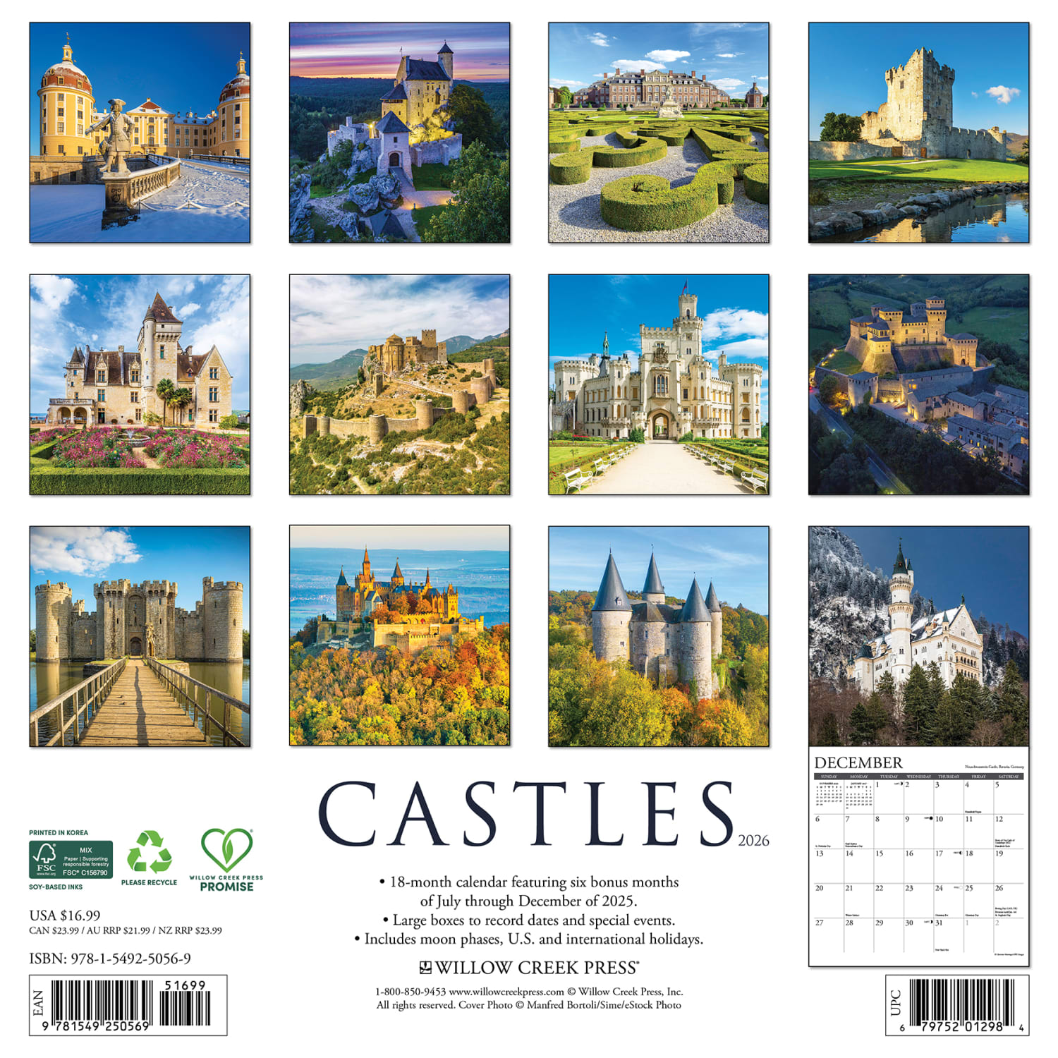 2026 Willow Creek Press Art & Design Monthly Wall Calendar, 12in x 12in, Castles, January To December, 50569 - Image 6