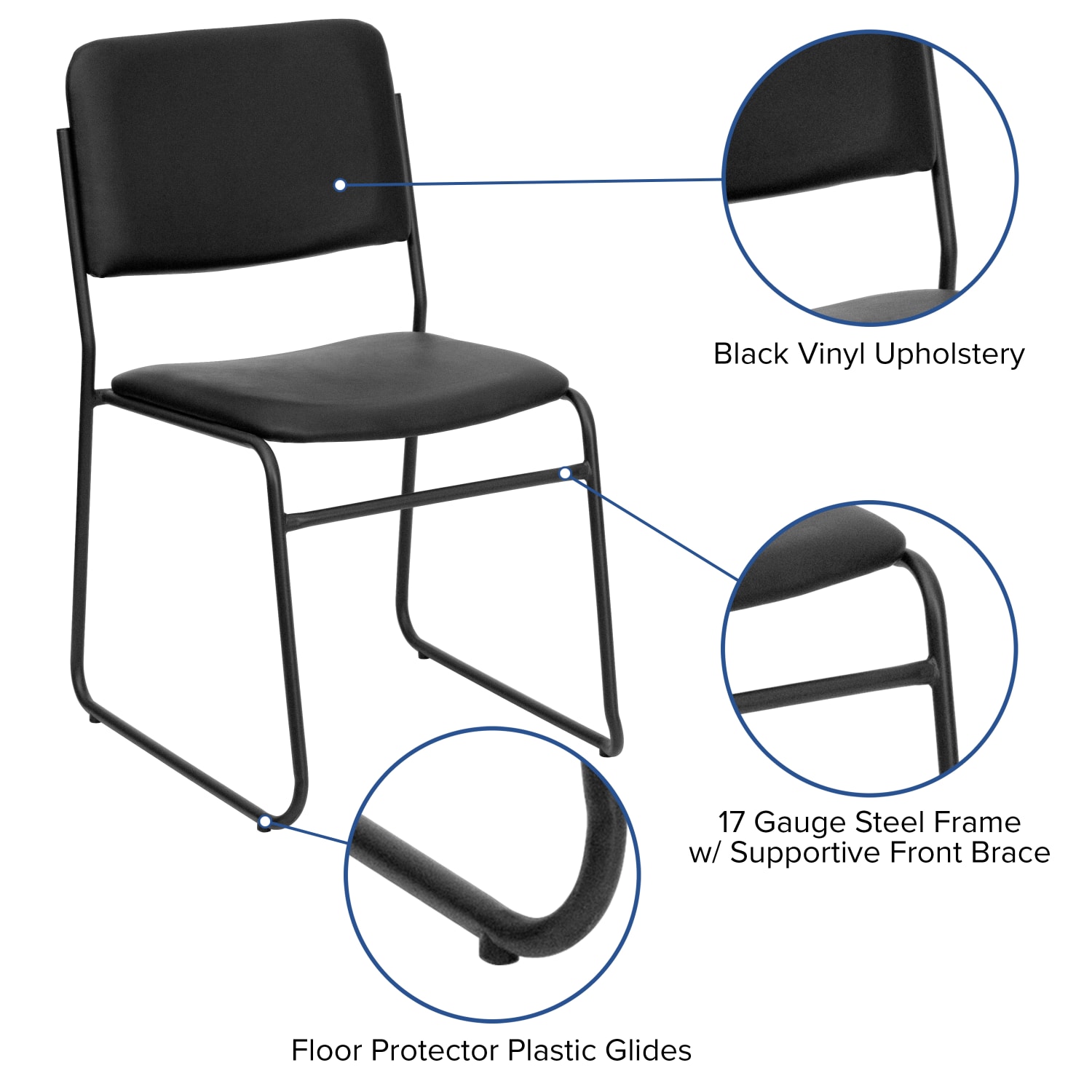 Flash Furniture HERCULES Series High Density Stacking Chair With Sled Base Vinyl Upholstery Black PopularChairscom