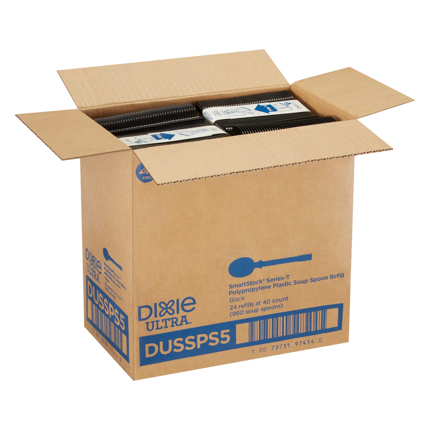 SmartStock T-Series Disposable Cutlery Refills, Polypropylene Soup Spoons, Black, 40 Spoons Per Refill, Box Of 24 Refills - Image 3