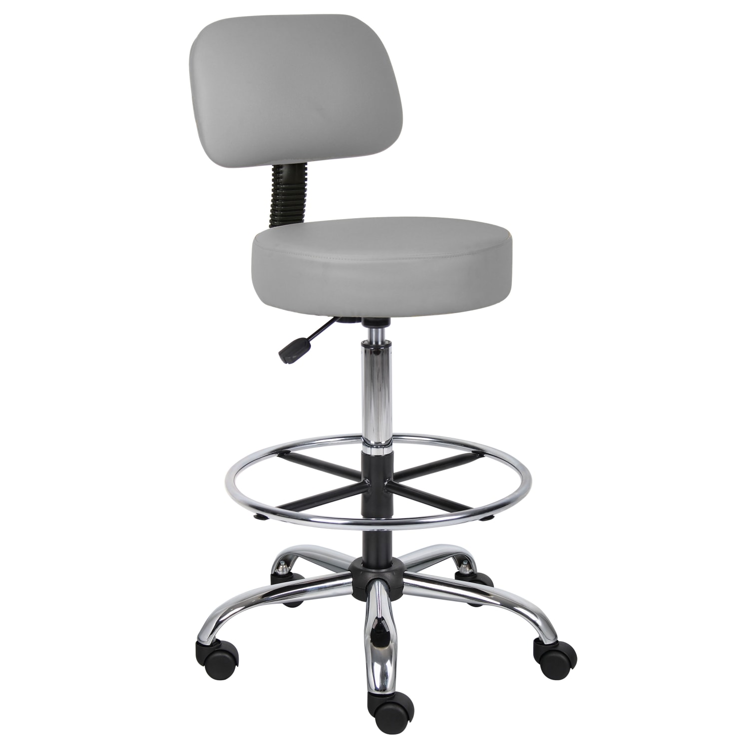 Boss Office Products Medical Drafting Stool, With Backrest, Caressoft Vinyl, Gray