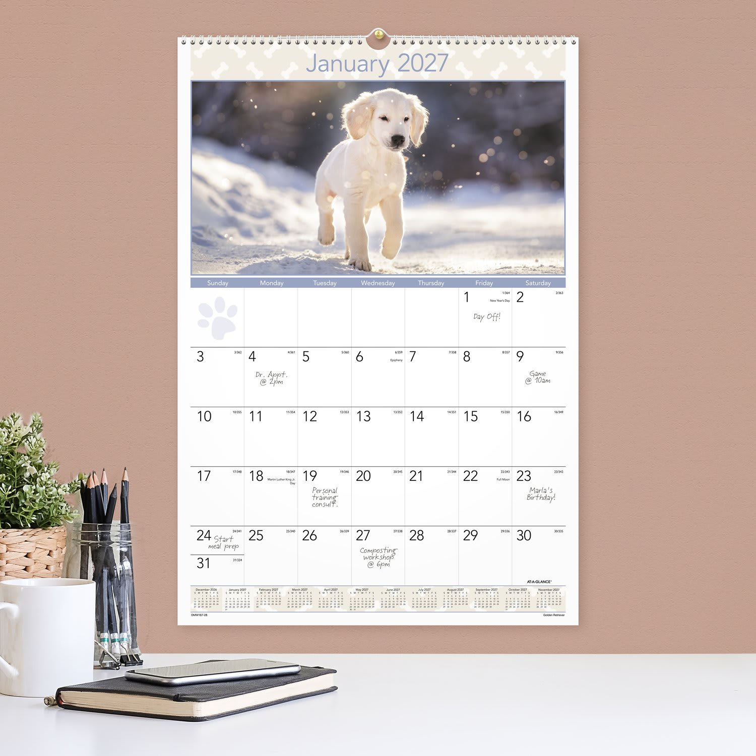 AT-A-GLANCE 2027 Puppies Monthly Wall Calendar, Large, 15 1/2in x 22 3/4in - Image 4