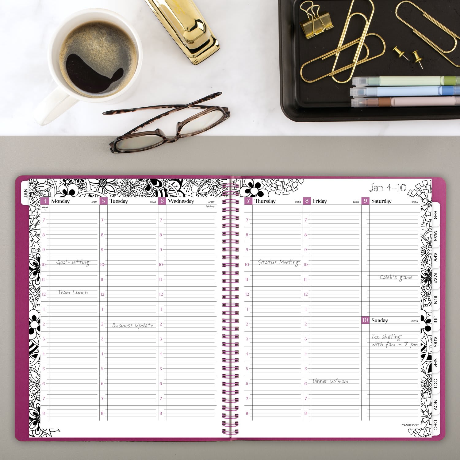 Cambridge FloraDoodle 2027 Weekly Monthly Appointment Book Planner, Black/White, Large, 8 1/2in x 11in - Image 3