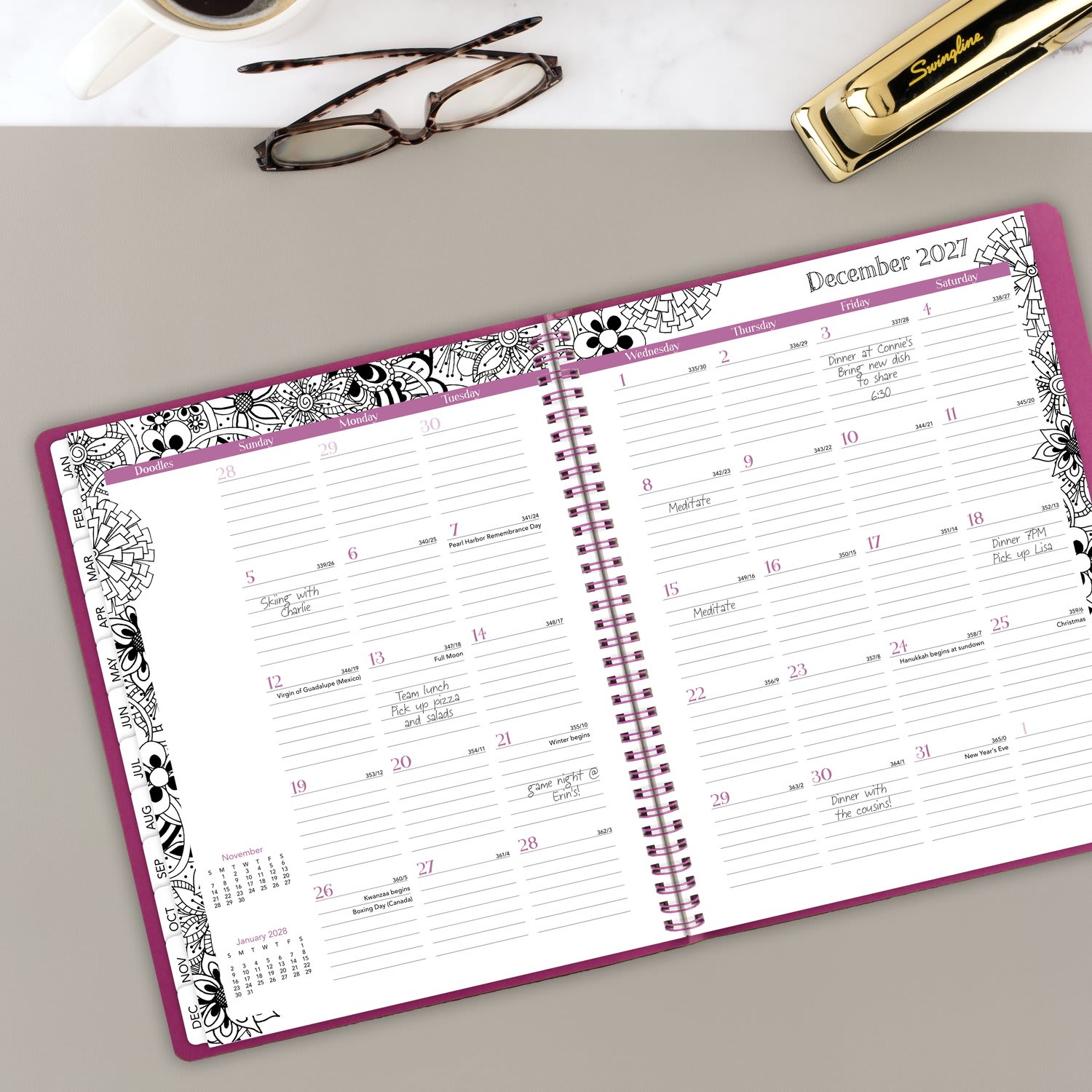 Cambridge FloraDoodle 2027 Weekly Monthly Appointment Book Planner, Black/White, Large, 8 1/2in x 11in - Image 4