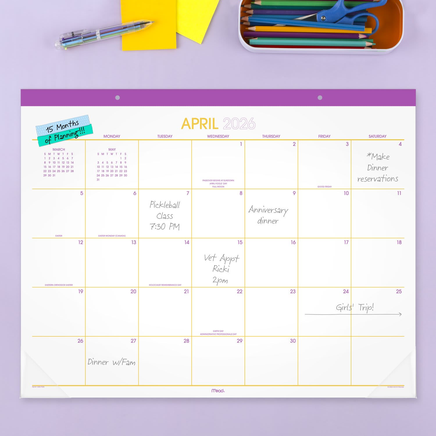 Mead Color Pop 2026-2027 Monthly Desk Pad Calendar, Fuchsia, Standard, 17in x 21 3/4in - Image 3