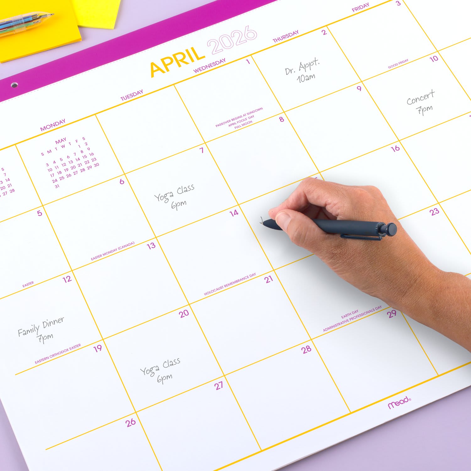 Mead Color Pop 2026-2027 Monthly Desk Pad Calendar, Fuchsia, Standard, 17in x 21 3/4in - Image 5