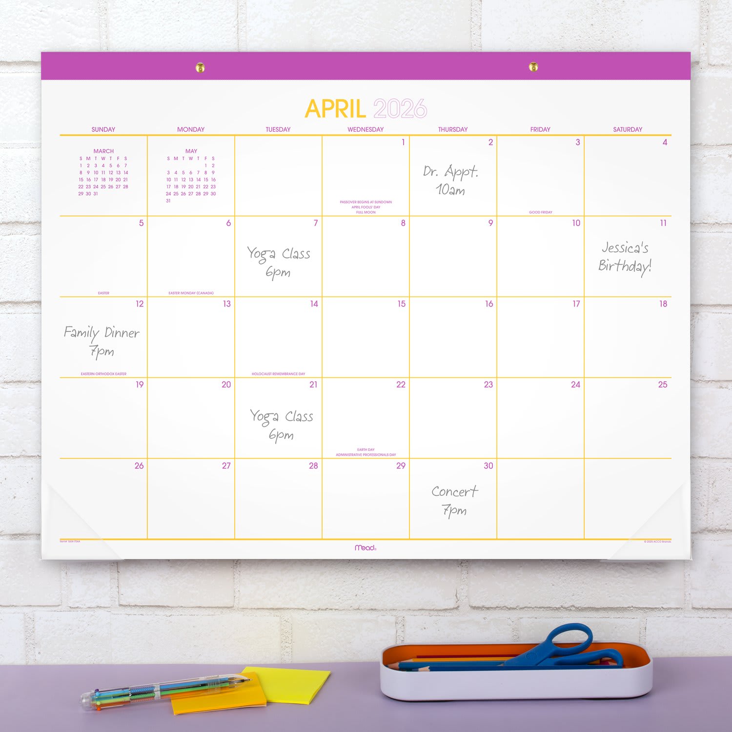 Mead Color Pop 2026-2027 Monthly Desk Pad Calendar, Fuchsia, Standard, 17in x 21 3/4in - Image 6