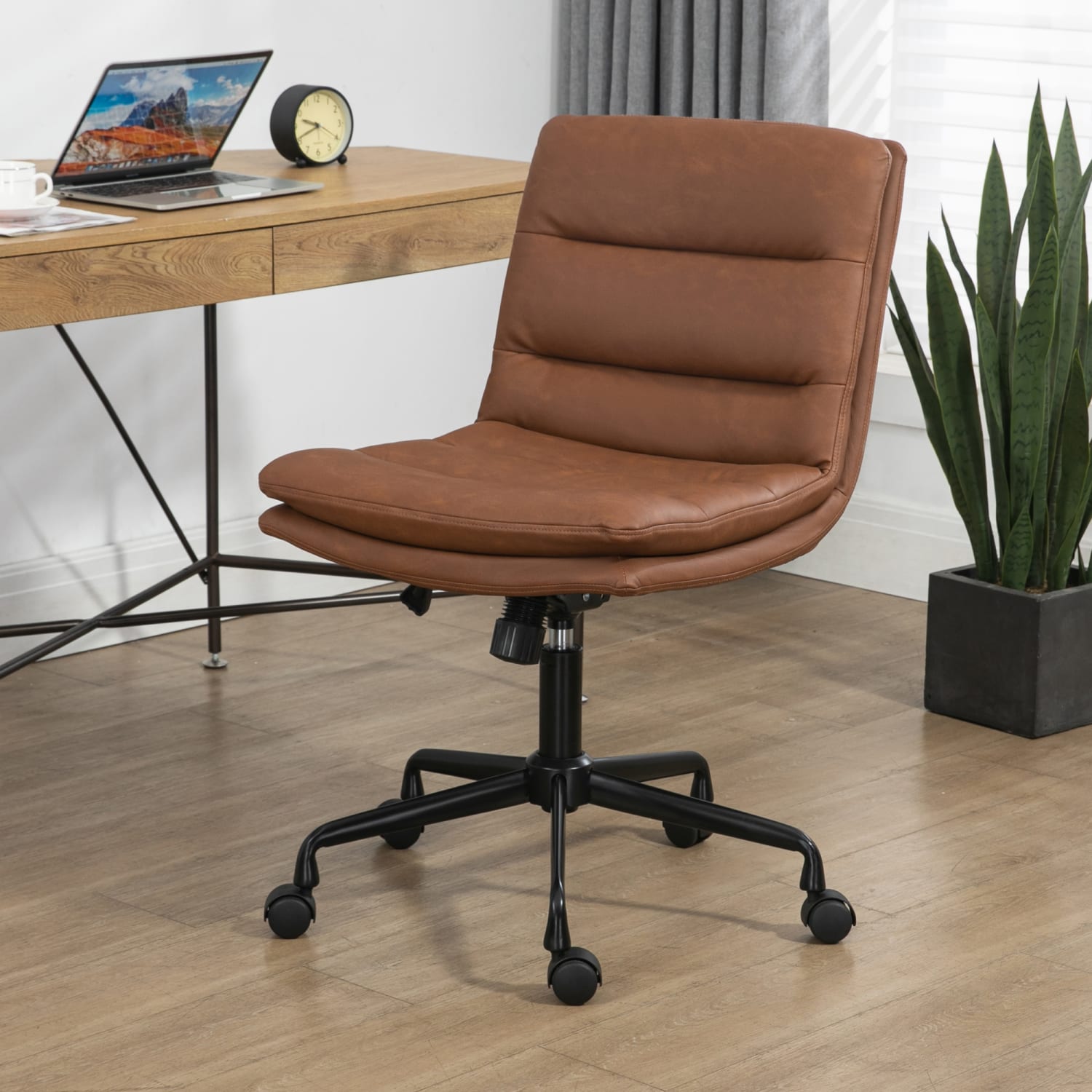 Glamour Home Ayuka Ergonomic Faux Leather Mid Back Adjustable Height Swivel Task Chair BrownBlack PopularChairscom
