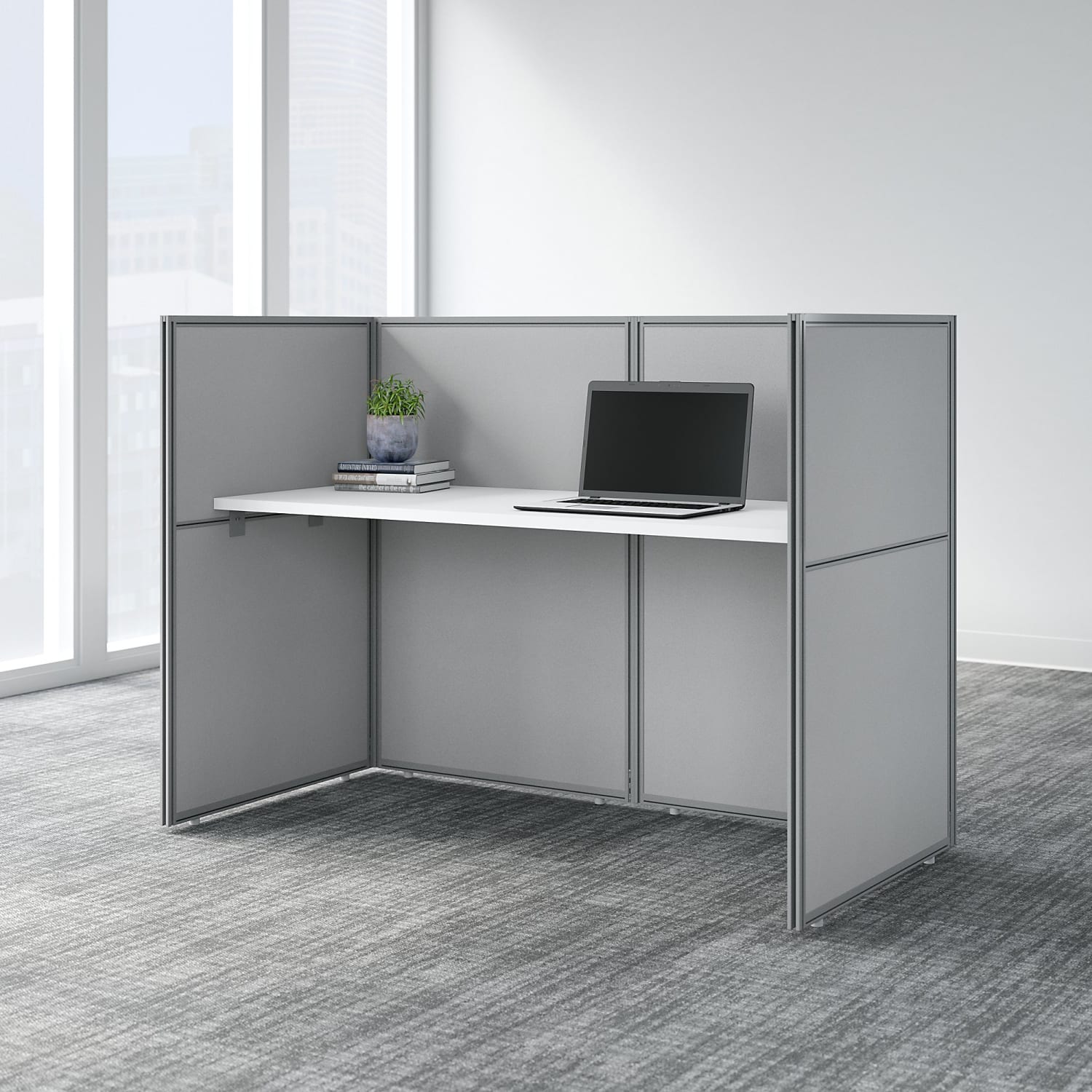 Bush Business Furniture Easy Office 60inW Cubicle Desk Workstation With 45inH Closed Panels, Pure White/Silver Gray, Standard Delivery - Image 3
