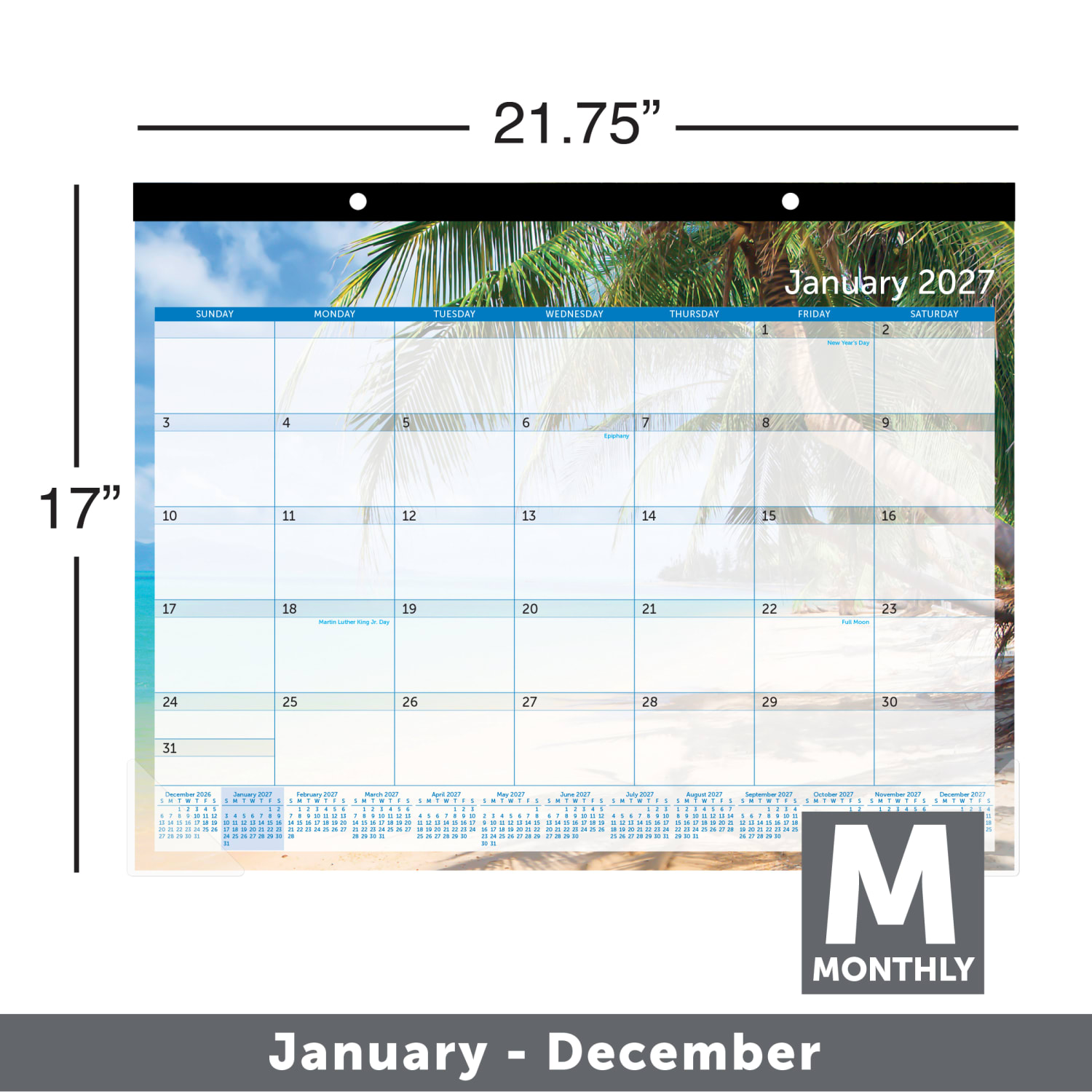 2027 Office Depot Brand Monthly Desk Pad Calendar, 22in x 17in, Paradise, January to December - Image 3