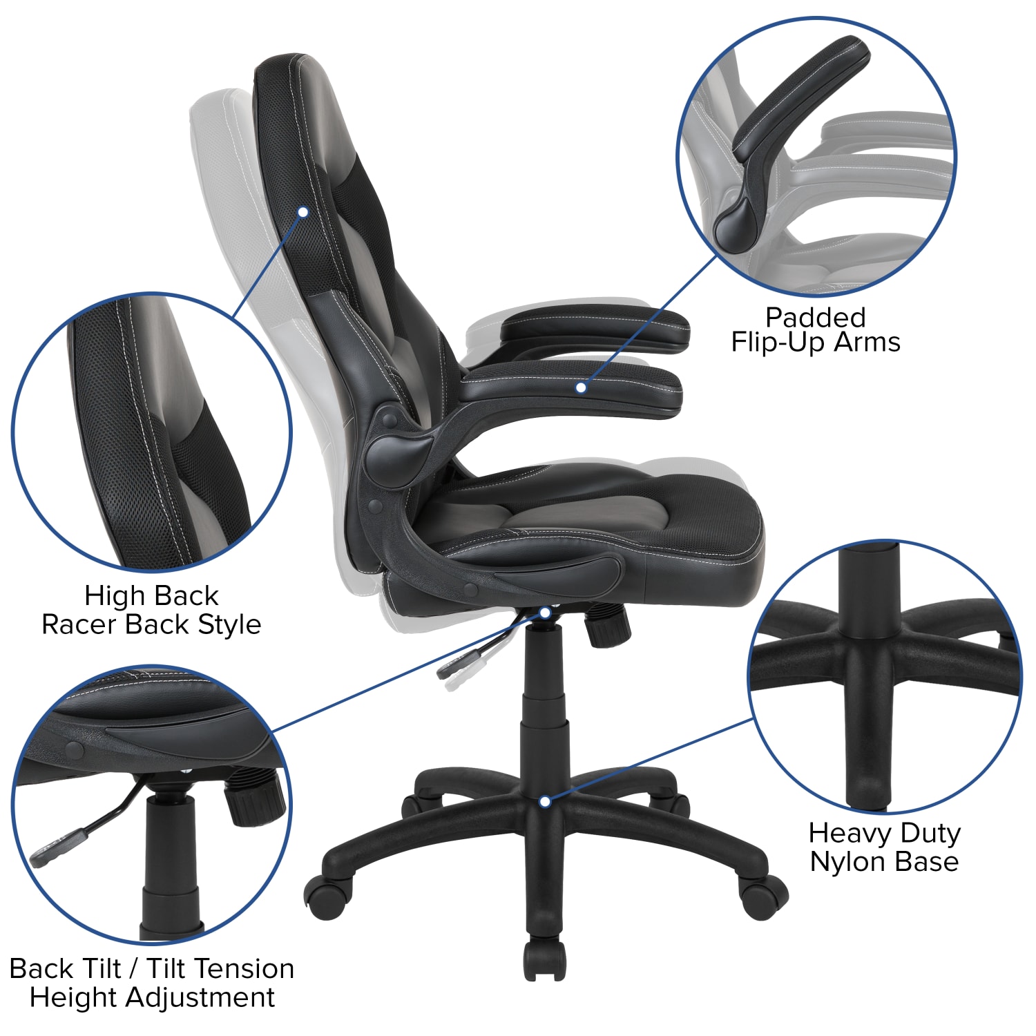 Flash Furniture X10 Ergonomic LeatherSoft Faux Leather High Back Racing Gaming Chair With Flip Up Arms Black PopularChairscom