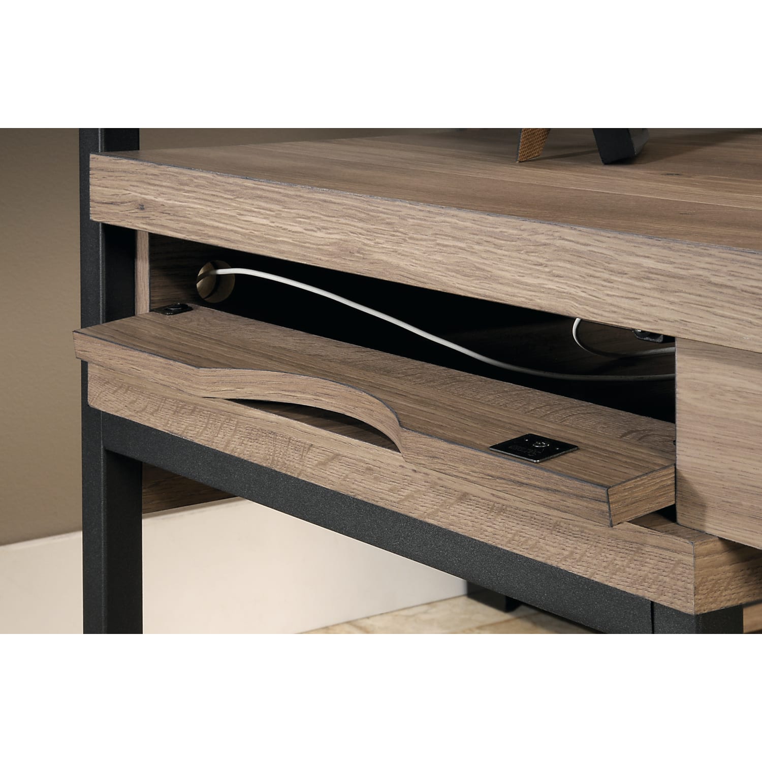 Sauder Transit 61inW Multi-Tiered L-Shaped Corner Desk, Salted Oak - Image 5