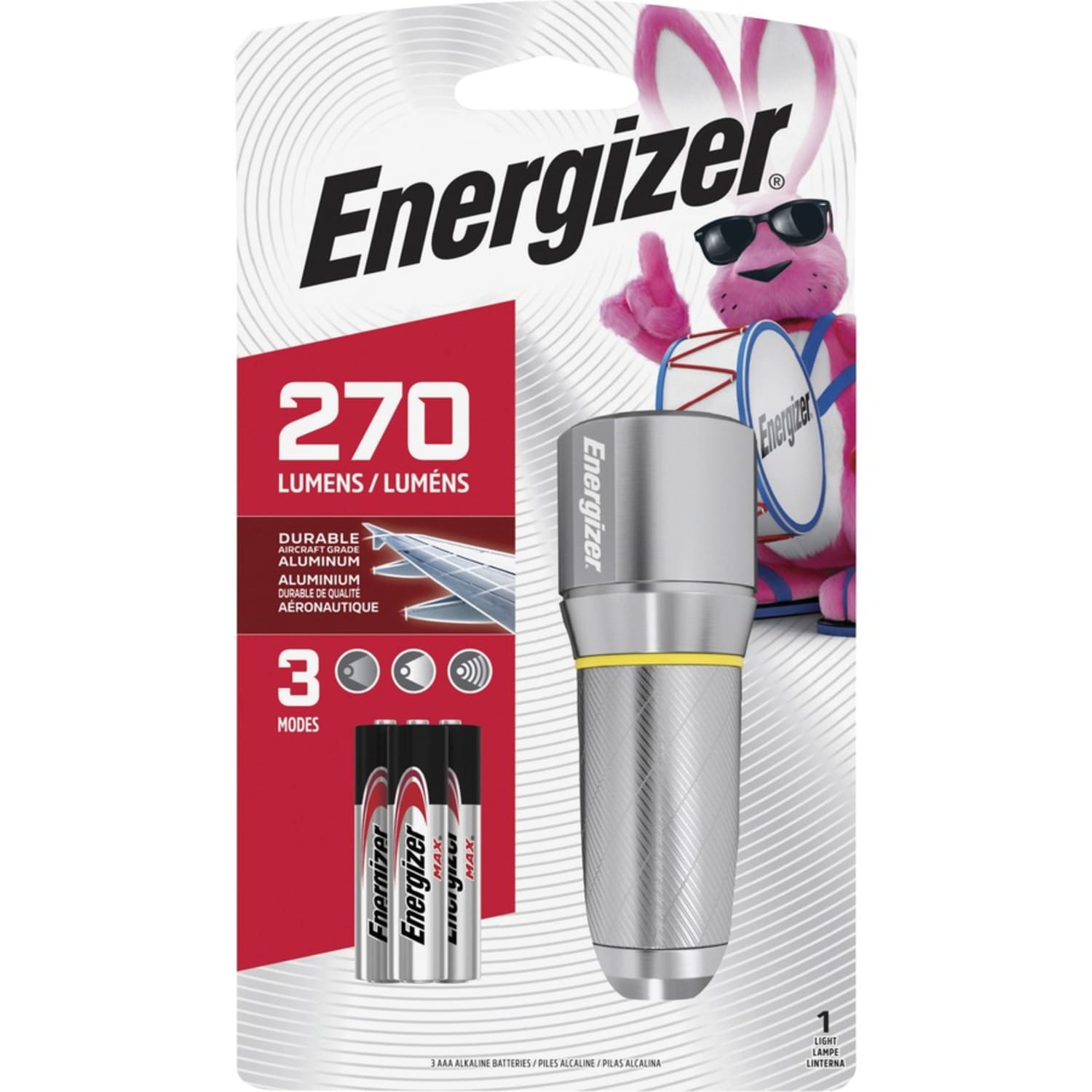 Energizer Vision HD Compact Flashlight - LED - 270 lm Lumen - 3 x AA - Battery - Metal, Alloy - Chrome - 4 / Carton - Image 3