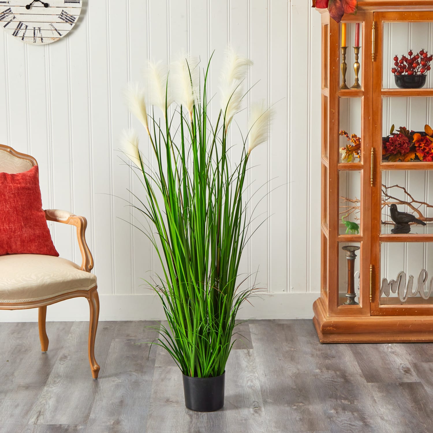 Nearly Natural Plume Grass 54inH Artificial Plant With Planter, 54inH x 27inW x 27inD, Green/Black - Image 4