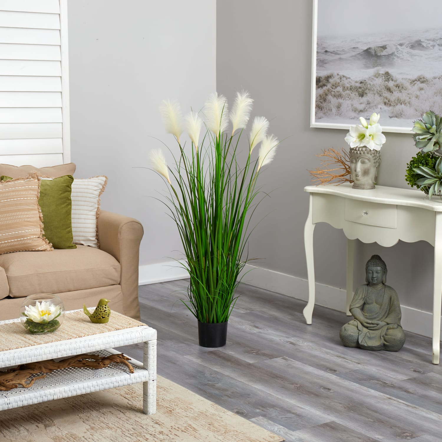 Nearly Natural Plume Grass 54inH Artificial Plant With Planter, 54inH x 27inW x 27inD, Green/Black - Image 5