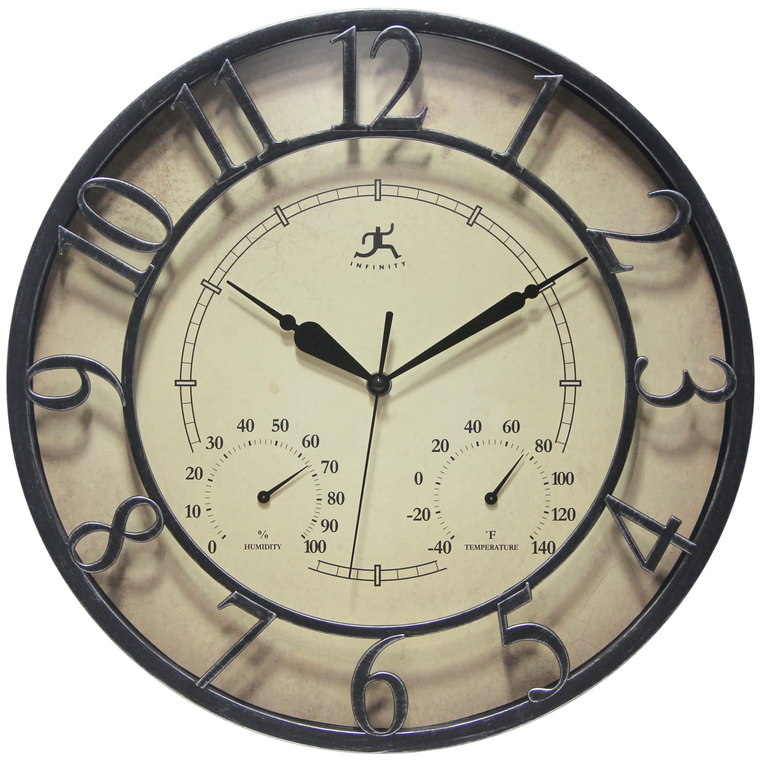 Infinity Instruments 3-D Indoor/Outdoor Round Wall Clock, 16in, Black