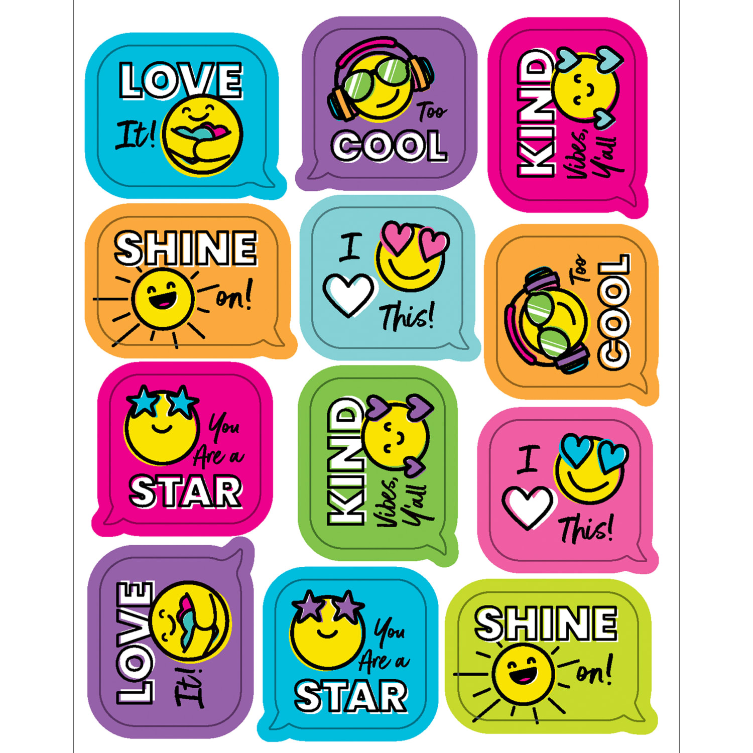 Carson Dellosa Education Stickers, Kind Vibes Smiley Faces, 72 Stickers Per Pack, Set Of 12 Packs - Image 3
