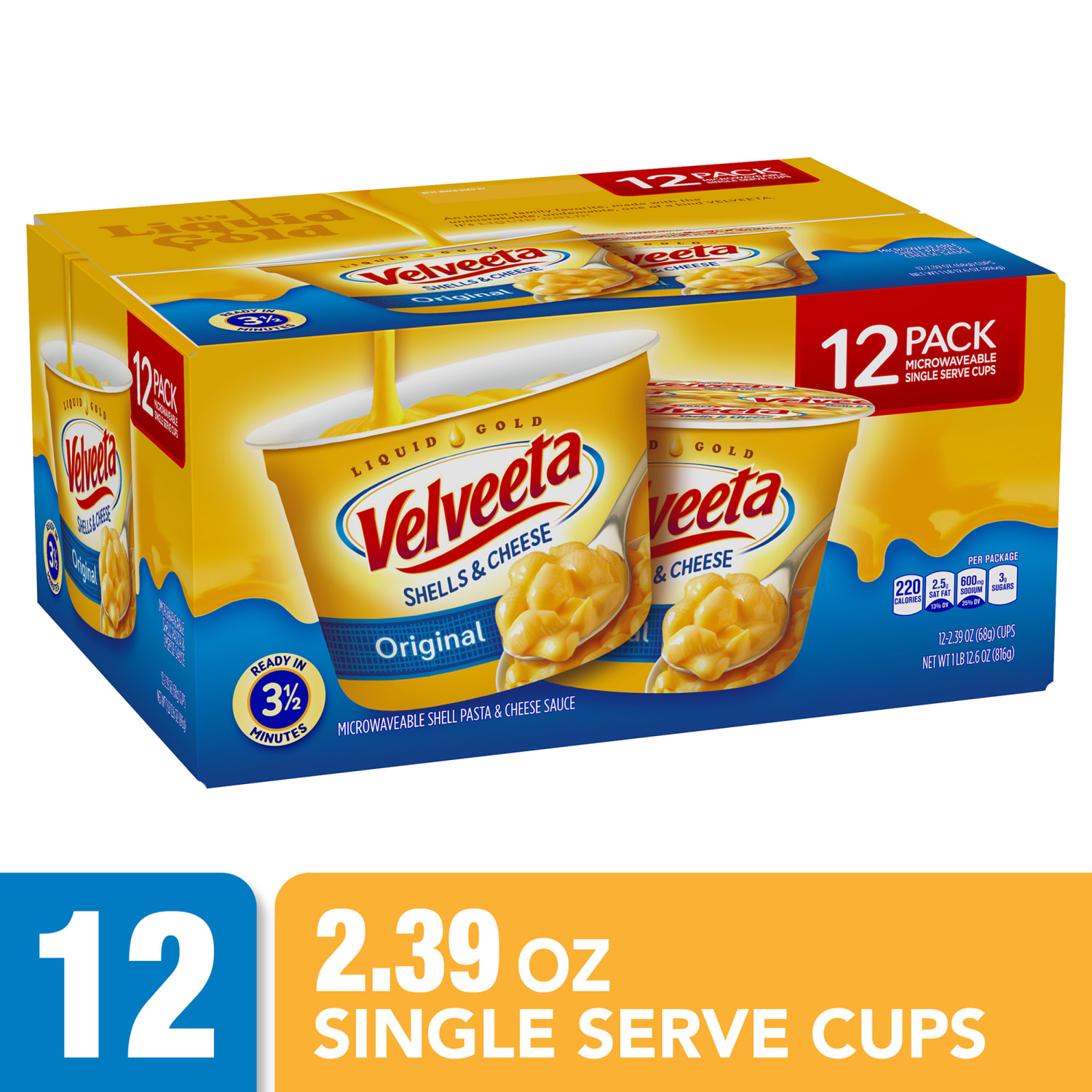 Velveeta Shells & Cheese Original Microwaveable Single-Serve Cups, 2.39 Oz, Box Of 12 Cups - Image 4