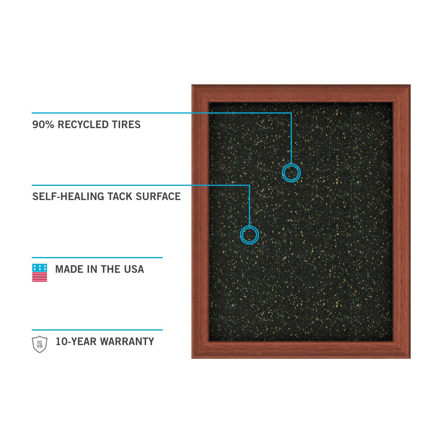 Ghent Rubber Bulletin Board, 48 1/2in x 72 1/2in, 90% Recycled, Black Satin Aluminum Frame - Image 4
