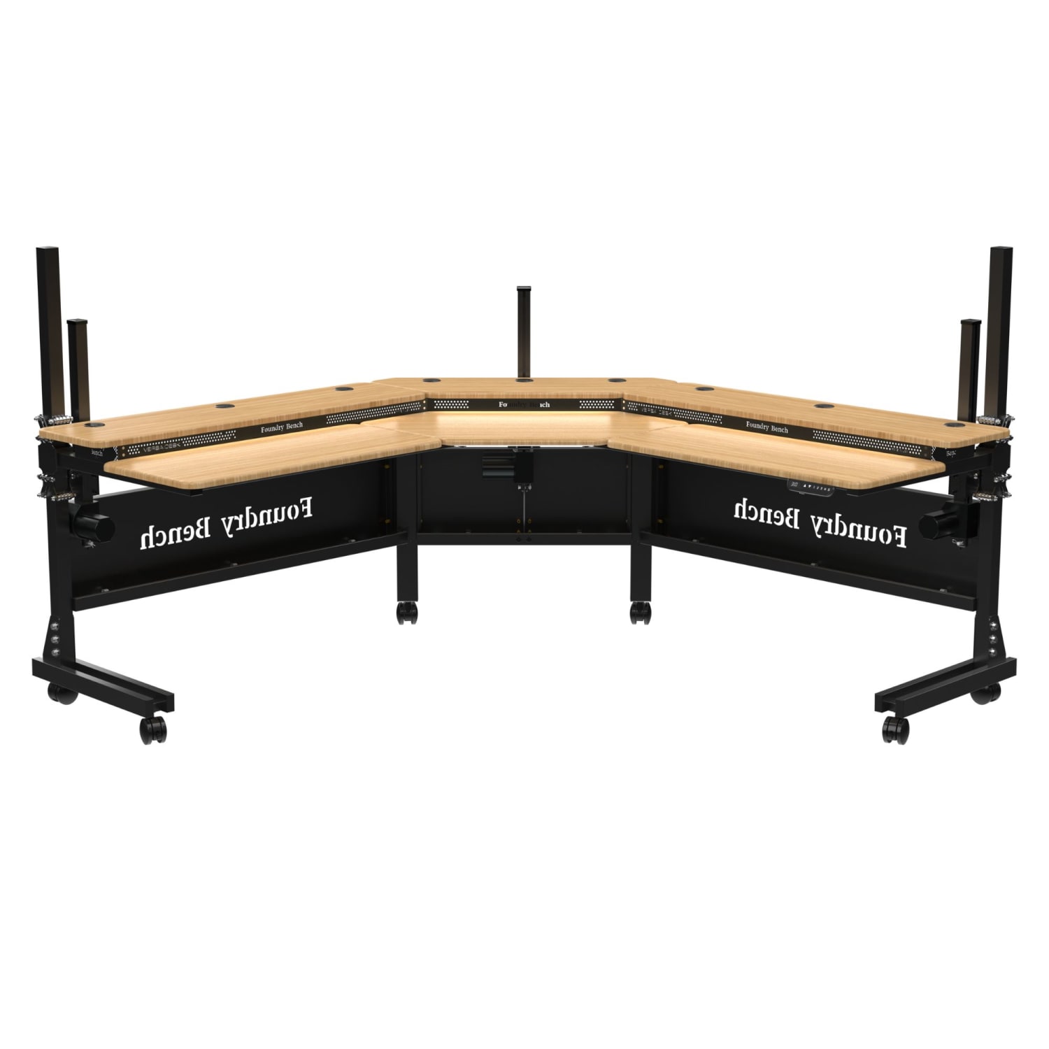 VersaDesk Foundry Bench 80inW Electric Height Adjustable Corner Standing Desk Workstation, Black/Bamboo - Image 4