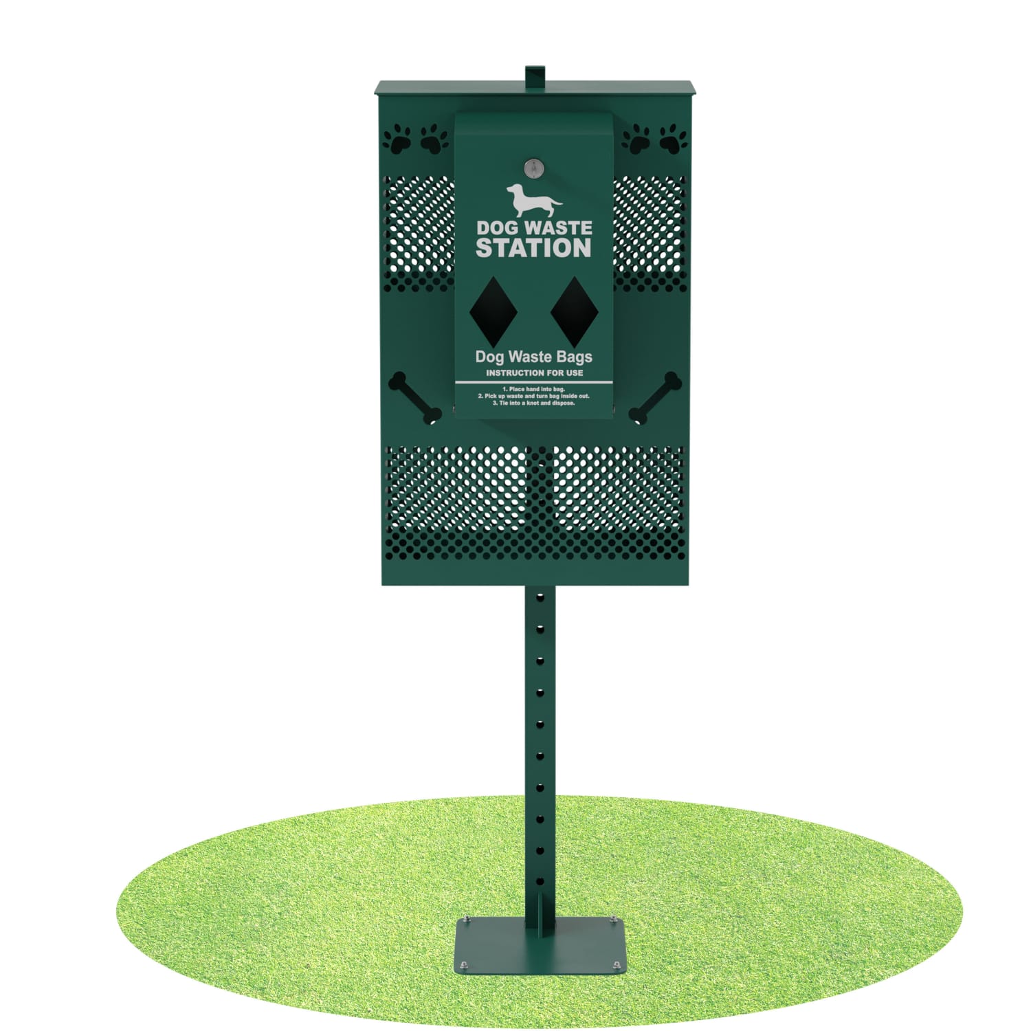 Flash Furniture Kessler Compact Dog Waste Station With Rectangular Lidded Trash Can, 10 Gallons, Green - YANG5S065425 - Image 4