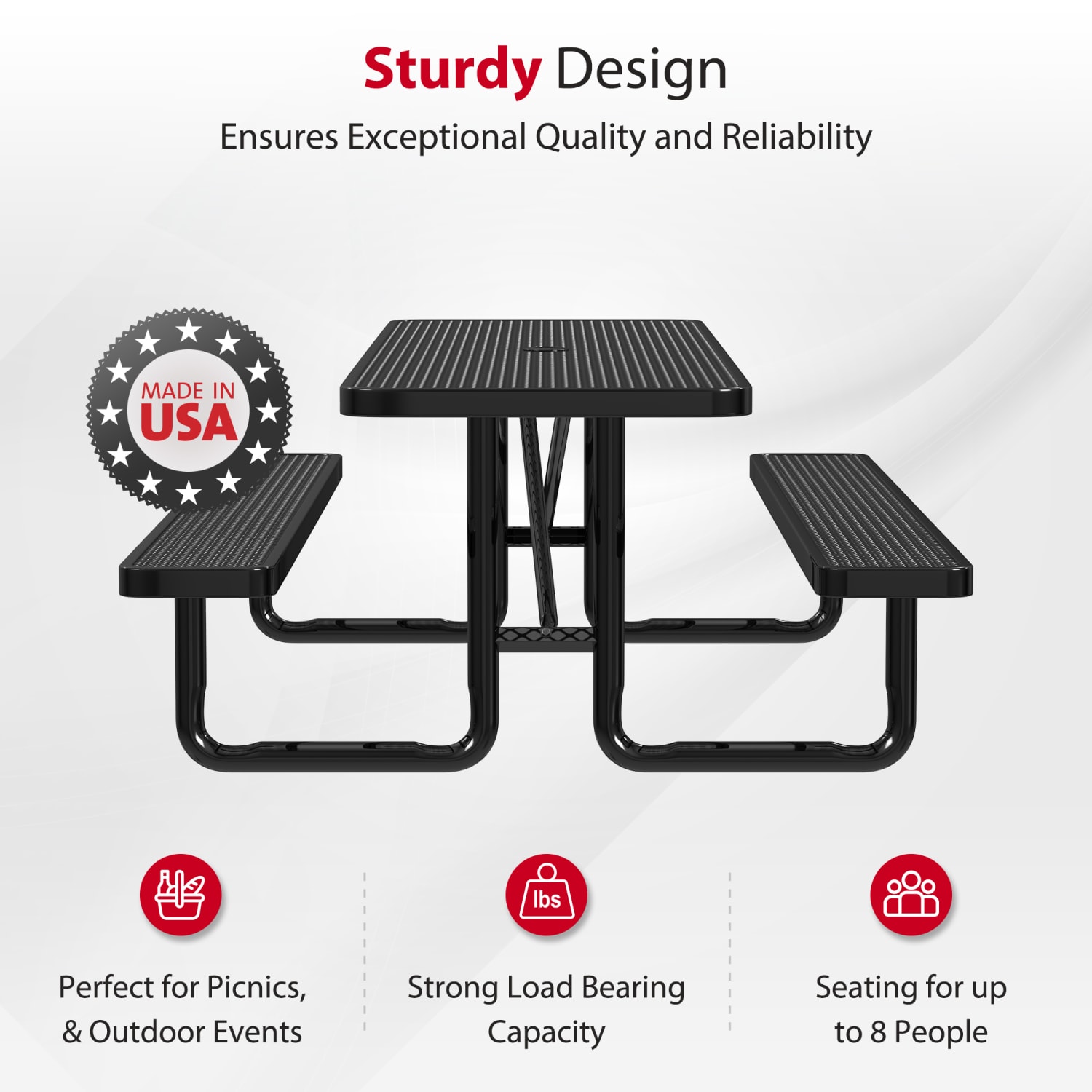 Leisure Craft Rectangle Outdoor Picnic Table, 29-11/16inH x 96inW x 62inD, Black - Image 3