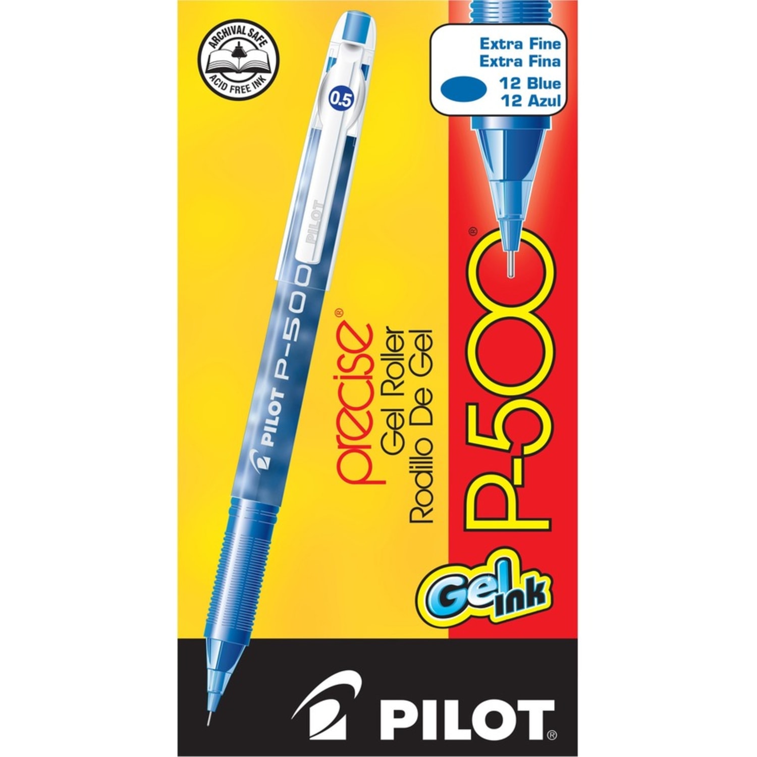 Pilot Gel Ink Rollerball Pens, P-500, Extra-Fine Point, 0.5 mm, Blue Barrel, Blue Ink, Pack Of 12 Pens - Image 5