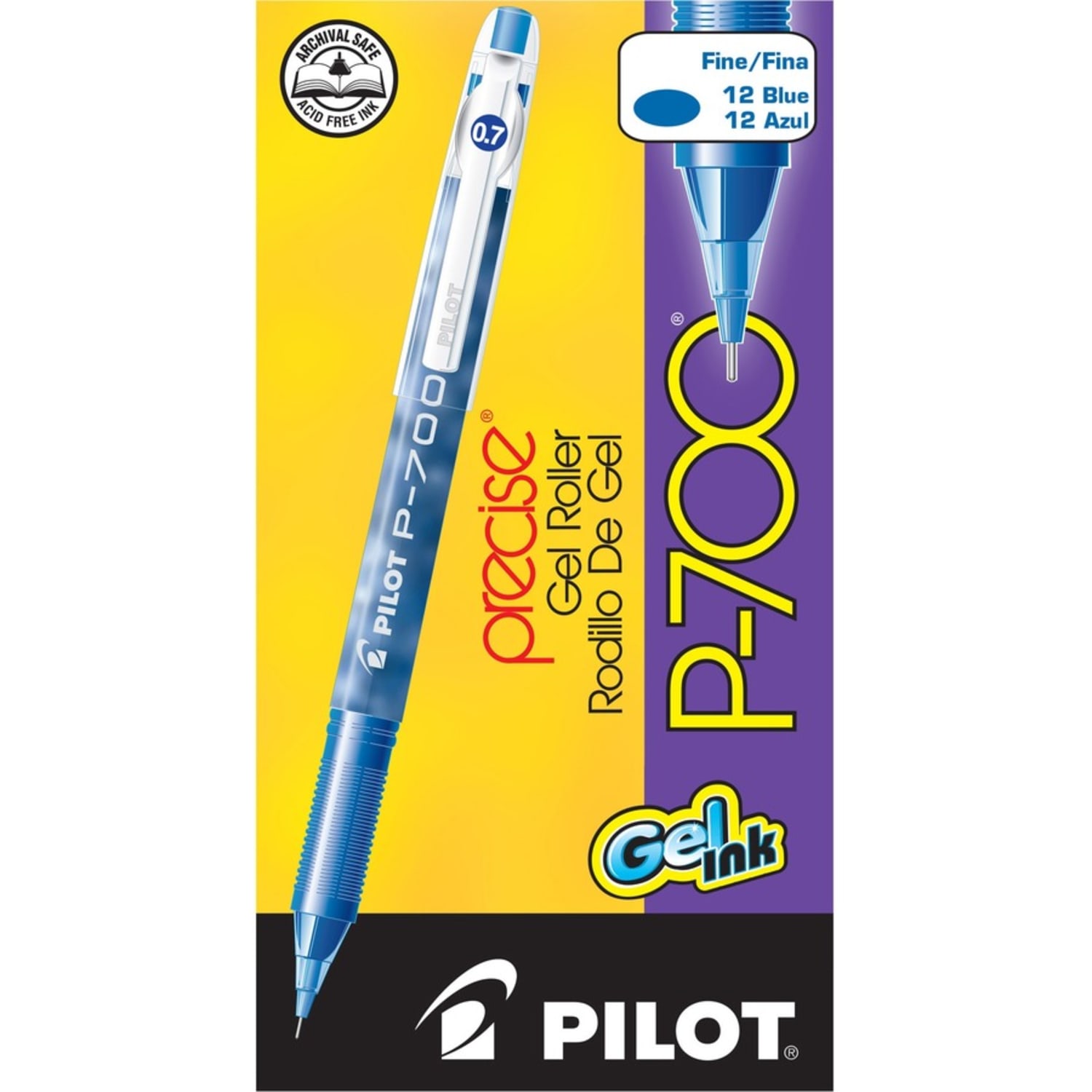 Pilot Gel Ink Rollerball Pens, P-700, Fine Point, 0.7 mm, Blue Barrel, Blue Ink, Pack Of 12 Pens - Image 5