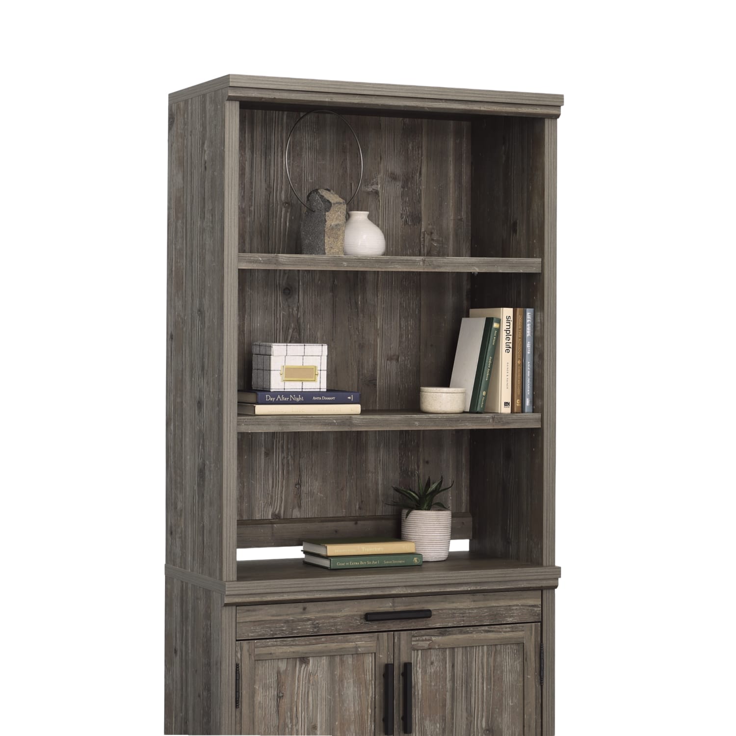 Sauder Aspen Post 31inW Hutch for Lateral File or Library Base Stand, Pebble Pine - Image 3