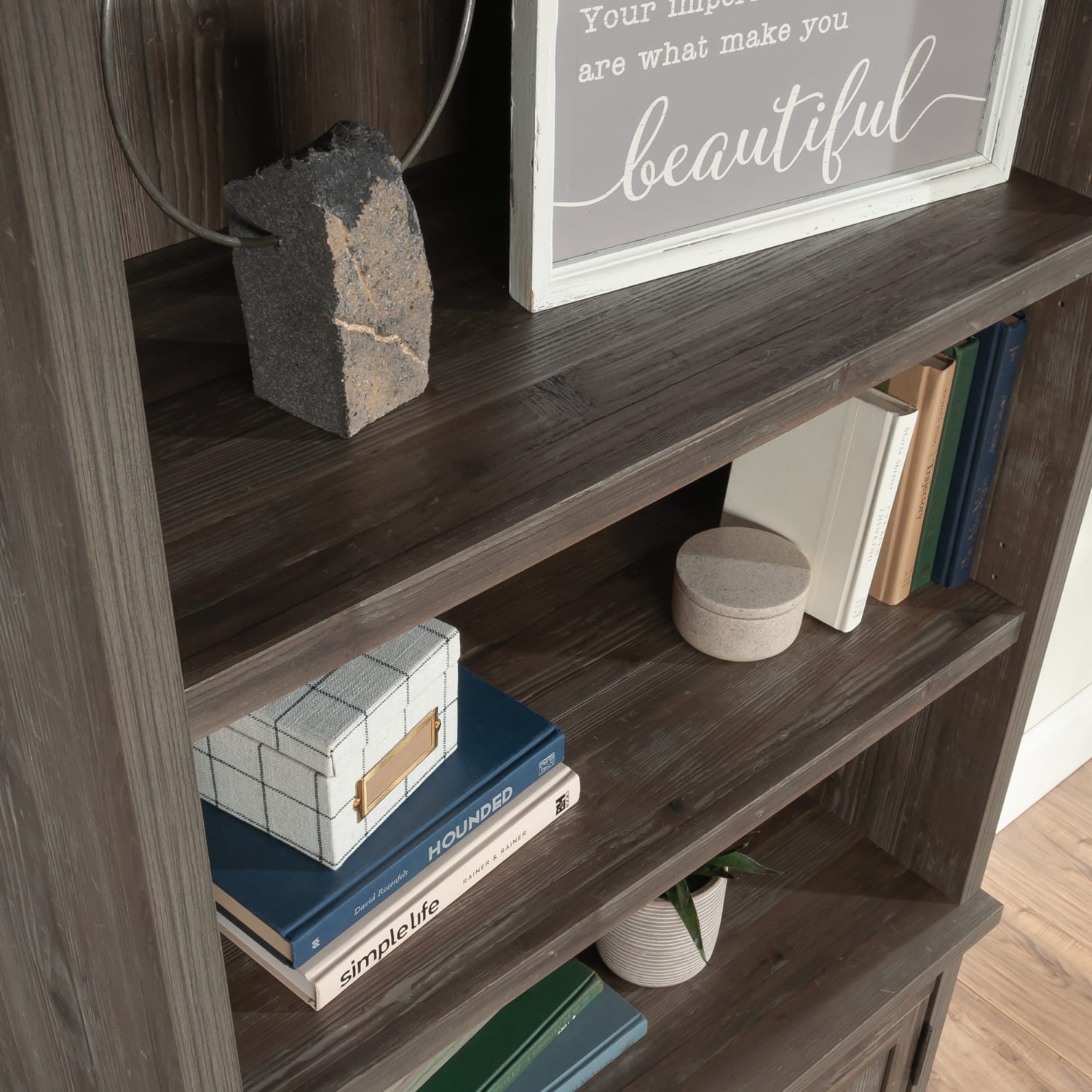 Sauder Aspen Post 31inW Hutch for Lateral File or Library Base Stand, Pebble Pine - Image 5