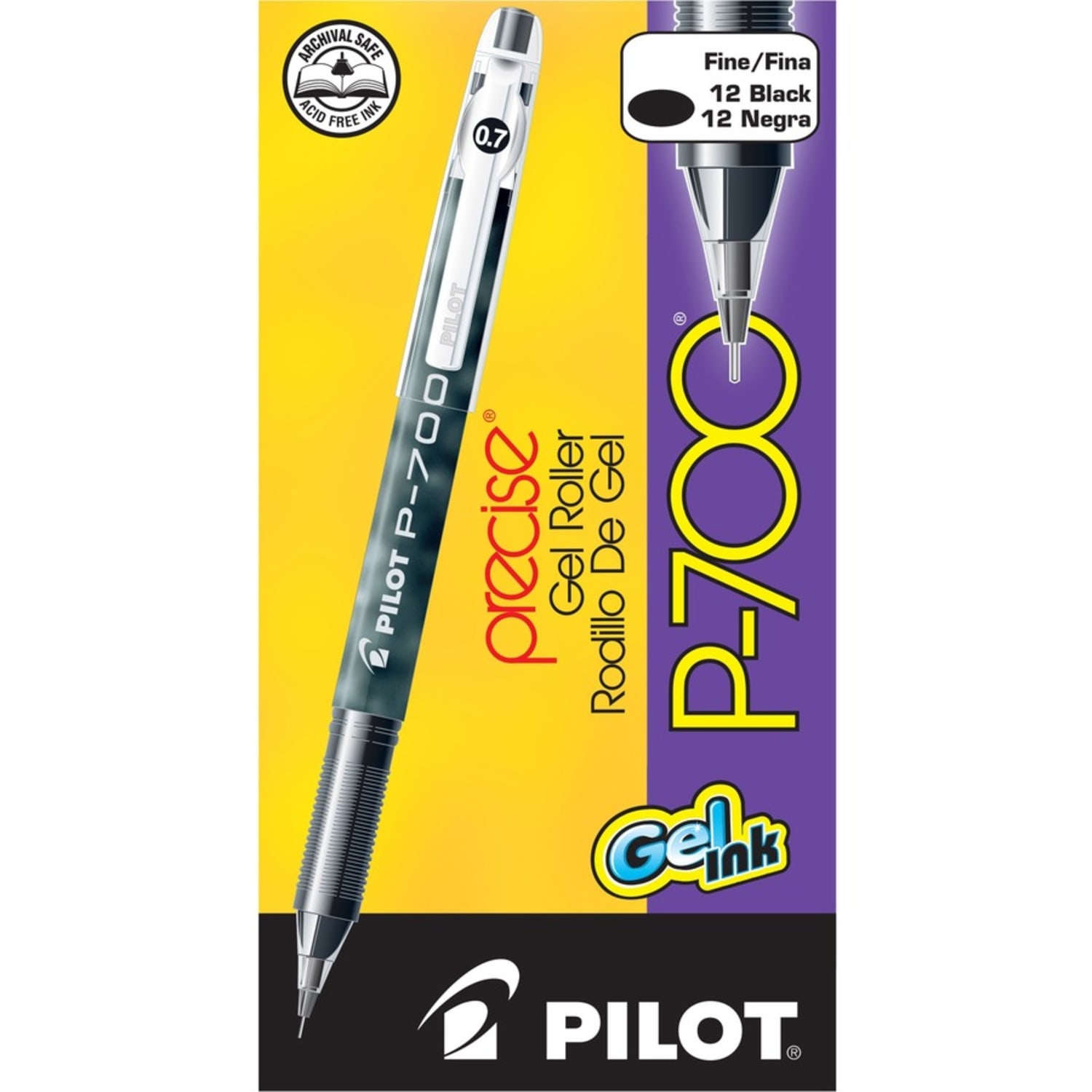 Pilot Gel Ink Rollerball Pens, P-700, Fine Point, 0.7 mm, Black Barrel, Black Ink, Pack Of 12 Pens - Image 5