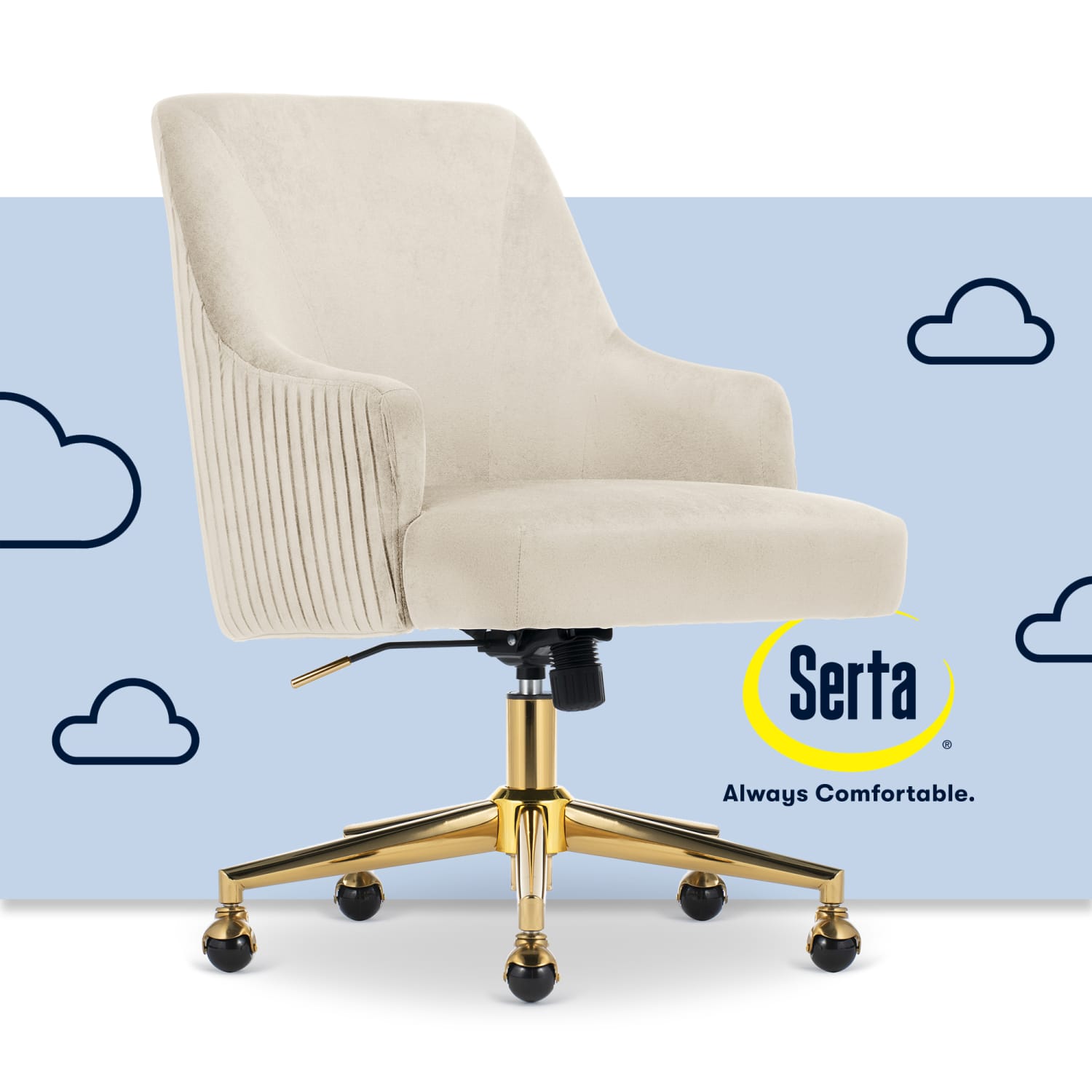 Serta® Scarlett Ergonomic Fabric Mid Back Home Office Chair Beige PopularChairscom