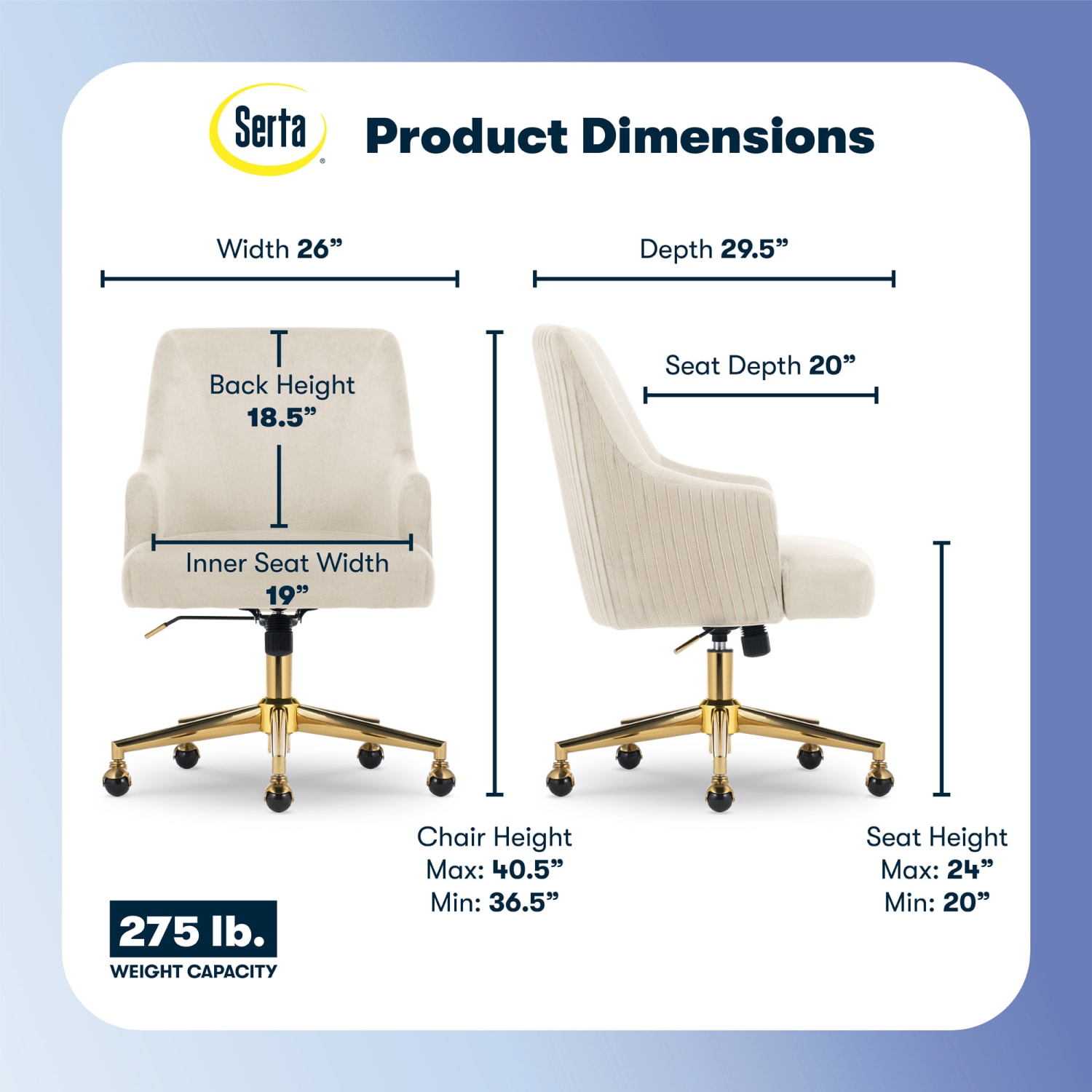 Serta® Scarlett Ergonomic Fabric Mid Back Home Office Chair Beige PopularChairscom