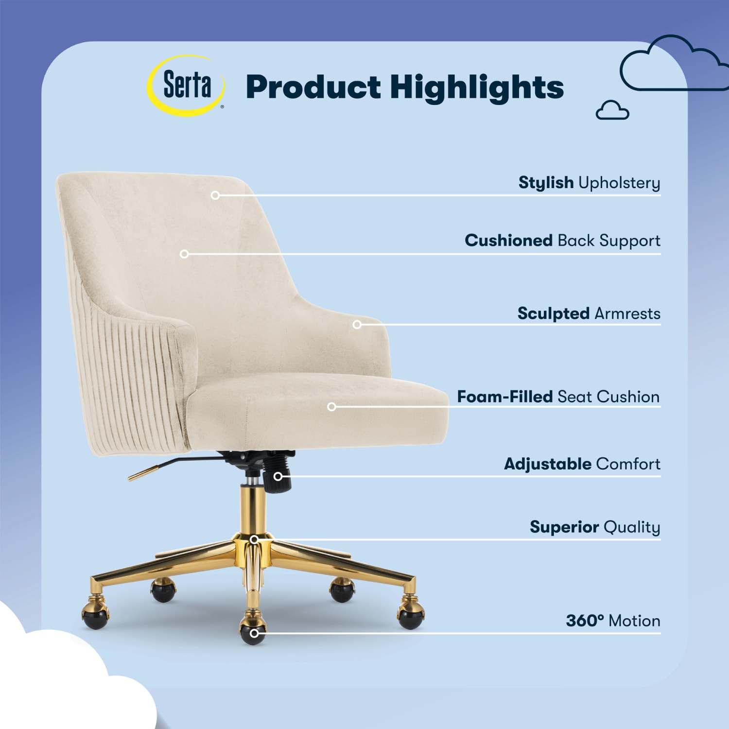 Serta Scarlett Ergonomic Fabric Mid-Back Home Office Chair, Beige - Image 5