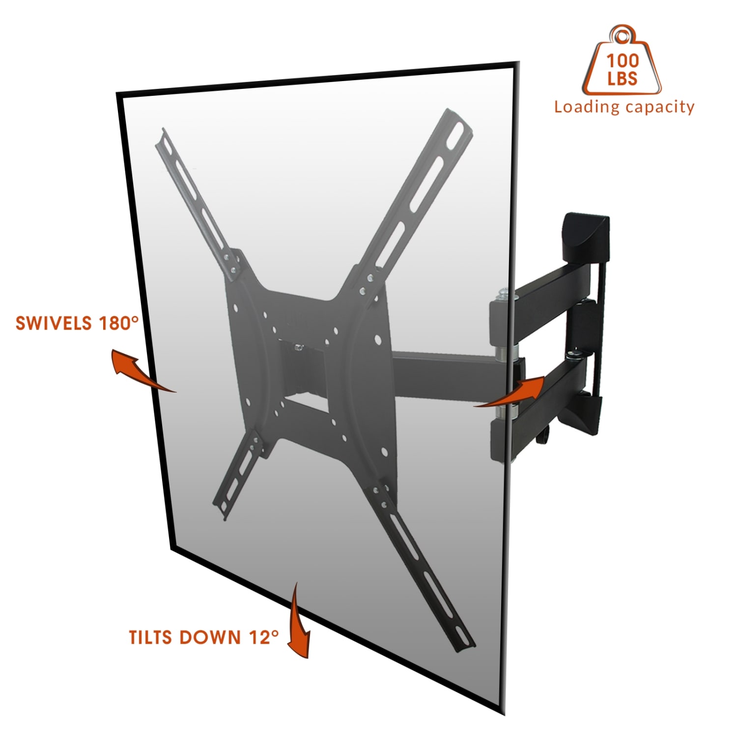 MegaMounts Full Motion Single-Stud Wall Mount For 26 - 55in TVs, 8.75inH x 8.68inW x 2.25inD, Black - Image 3