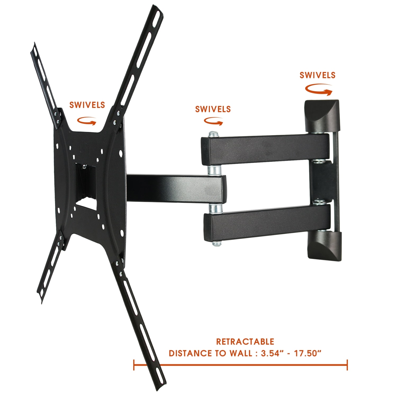 MegaMounts Full Motion Single-Stud Wall Mount For 26 - 55in TVs, 8.75inH x 8.68inW x 2.25inD, Black - Image 4