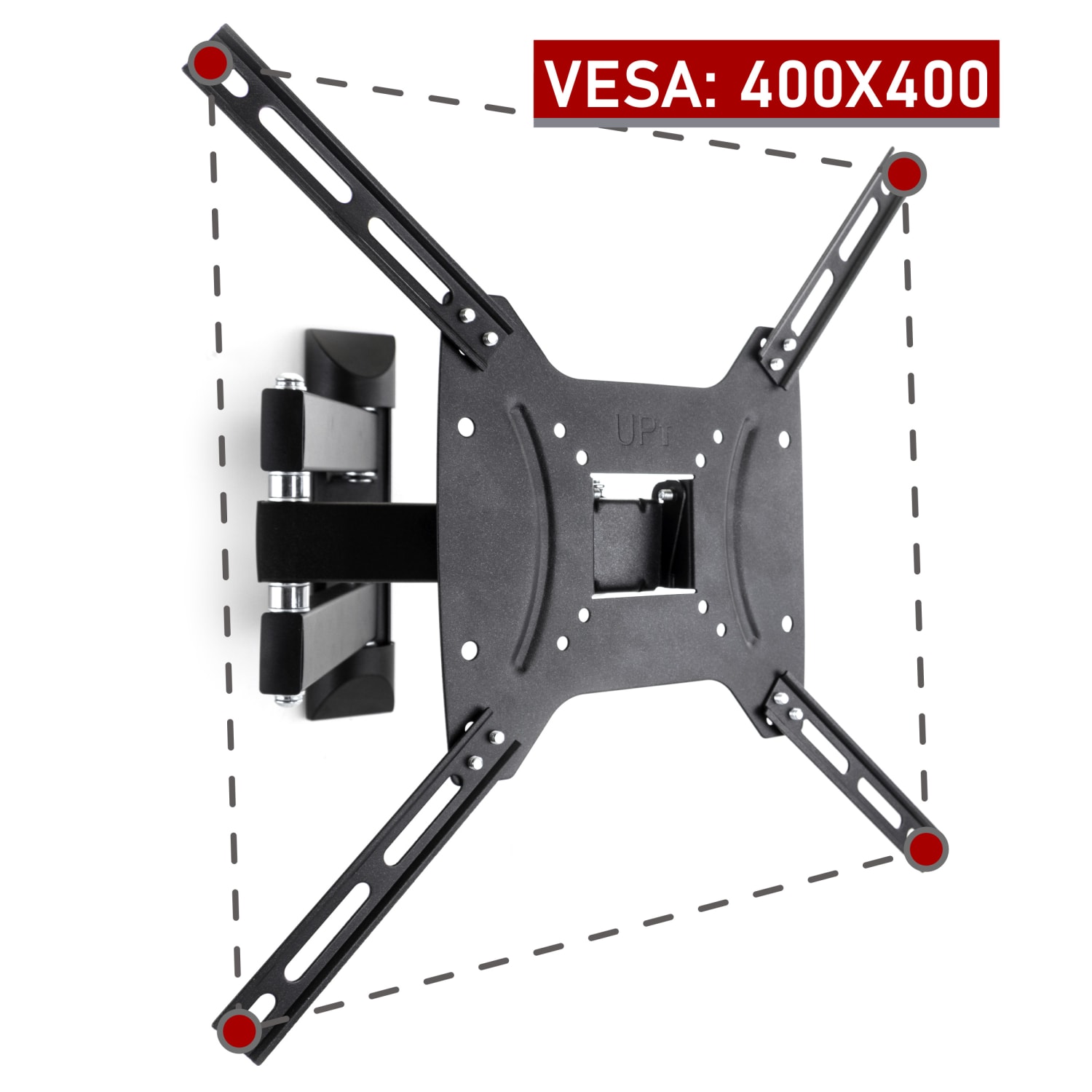 MegaMounts Full Motion Single-Stud Wall Mount For 26 - 55in TVs, 8.75inH x 8.68inW x 2.25inD, Black - Image 6