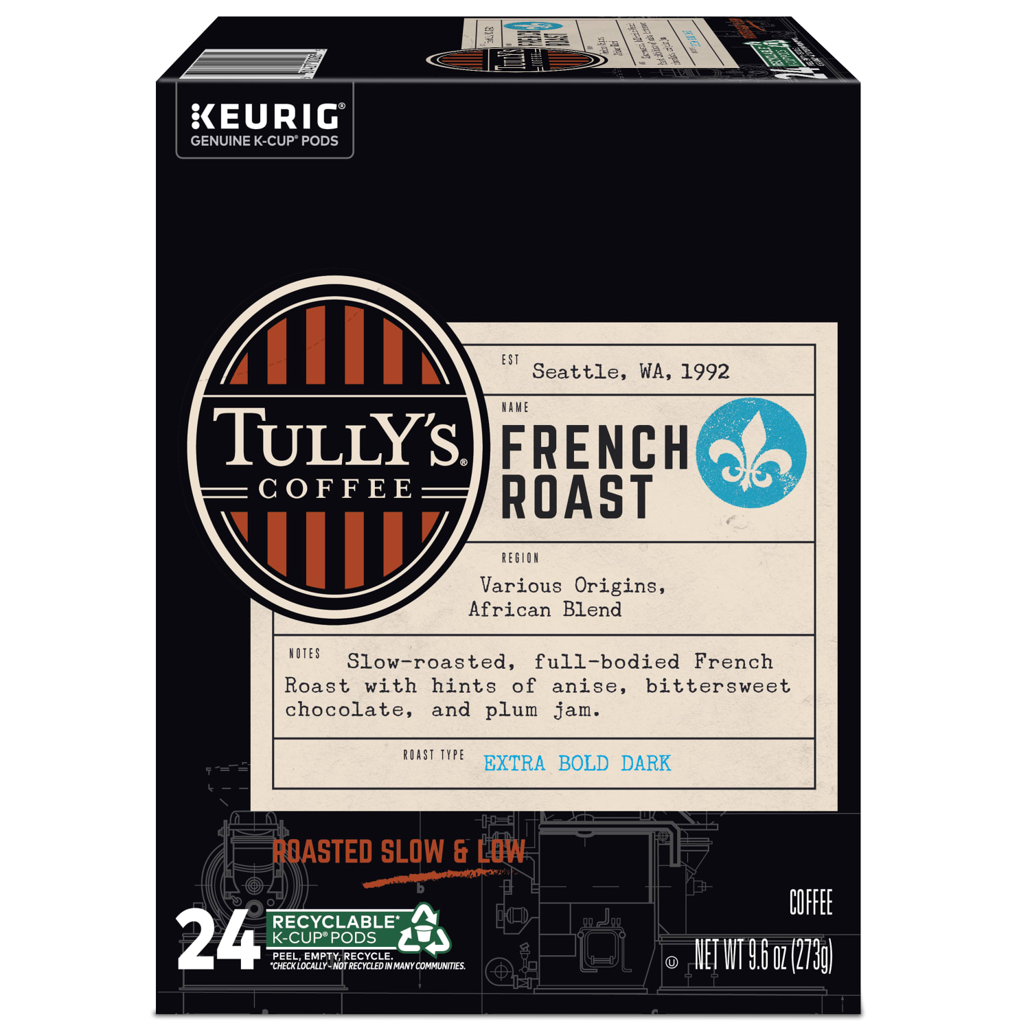 Tullys Coffee French Roast Keurig Single-Serve K-Cup Pods, Dark Roast, 24 Pods Per Pack, Case Of 4 Packs - Image 4