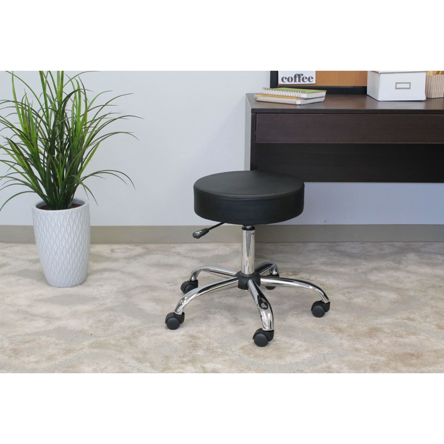 Boss Office Products Medical Stool With Antimicrobial Vinyl, Black/Chrome - Image 4