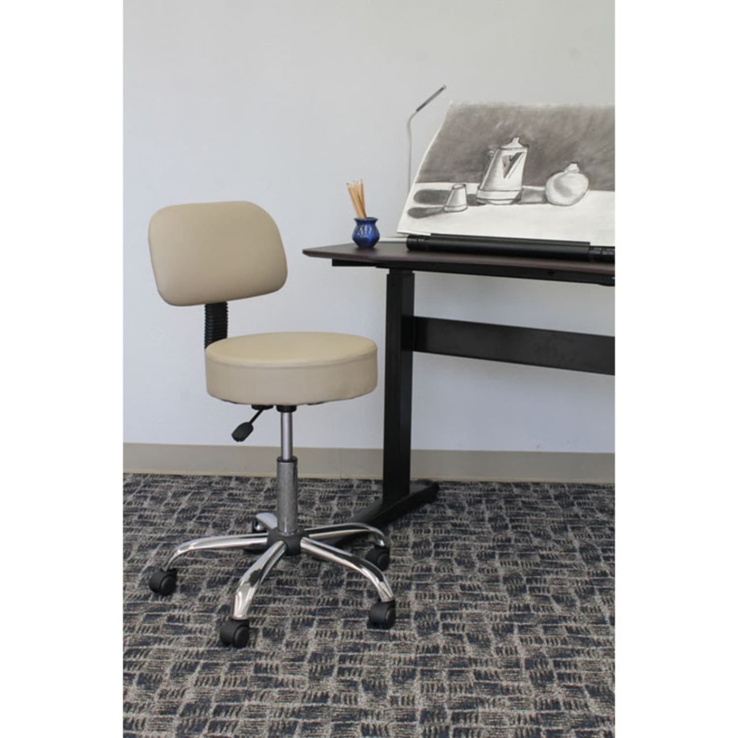 Boss Office Products Antimicrobial Medical Stool With Back, Beige/Chrome - Image 11